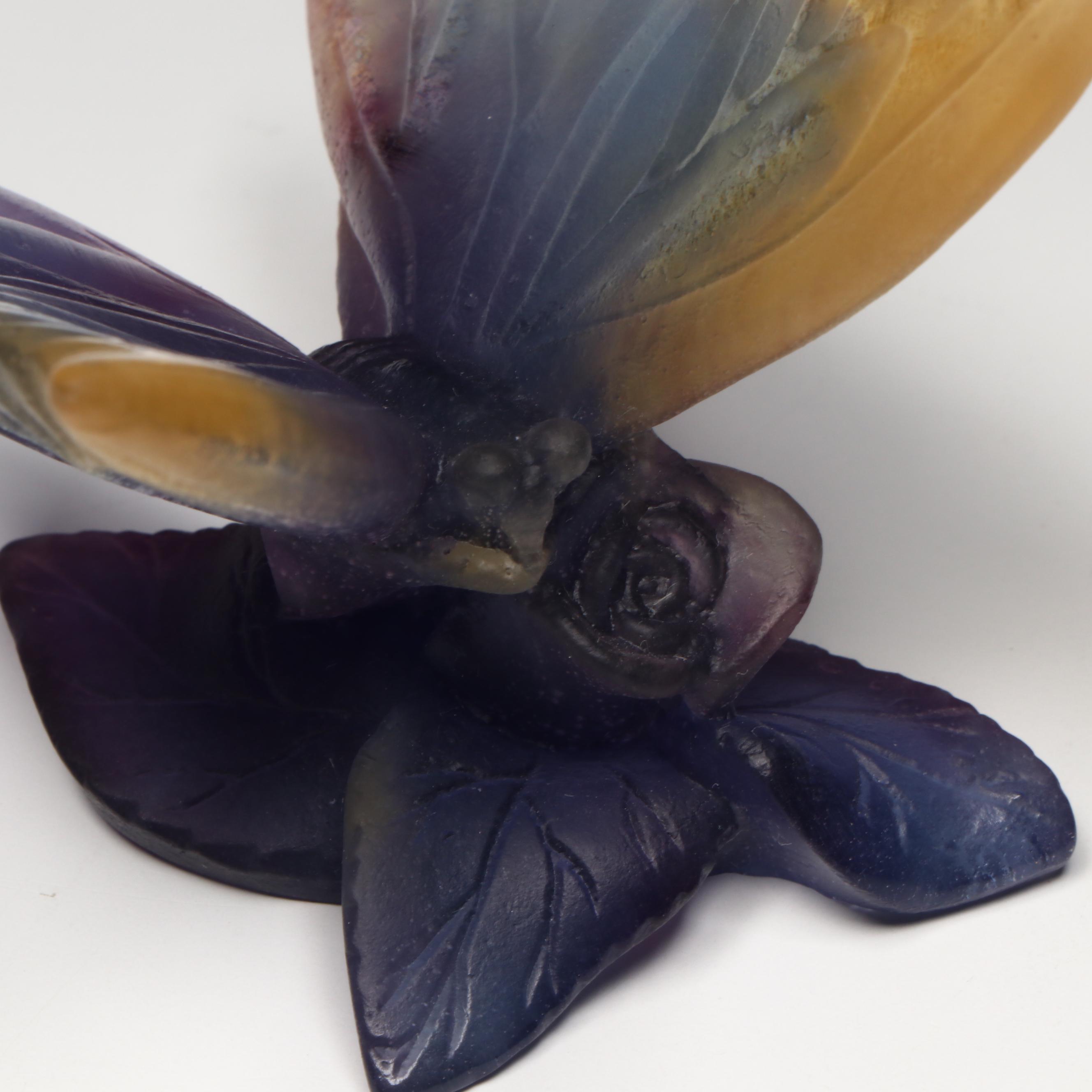 Daum Purple and Yellow Pâte de Verre Butterfly Figurine, 20th Century