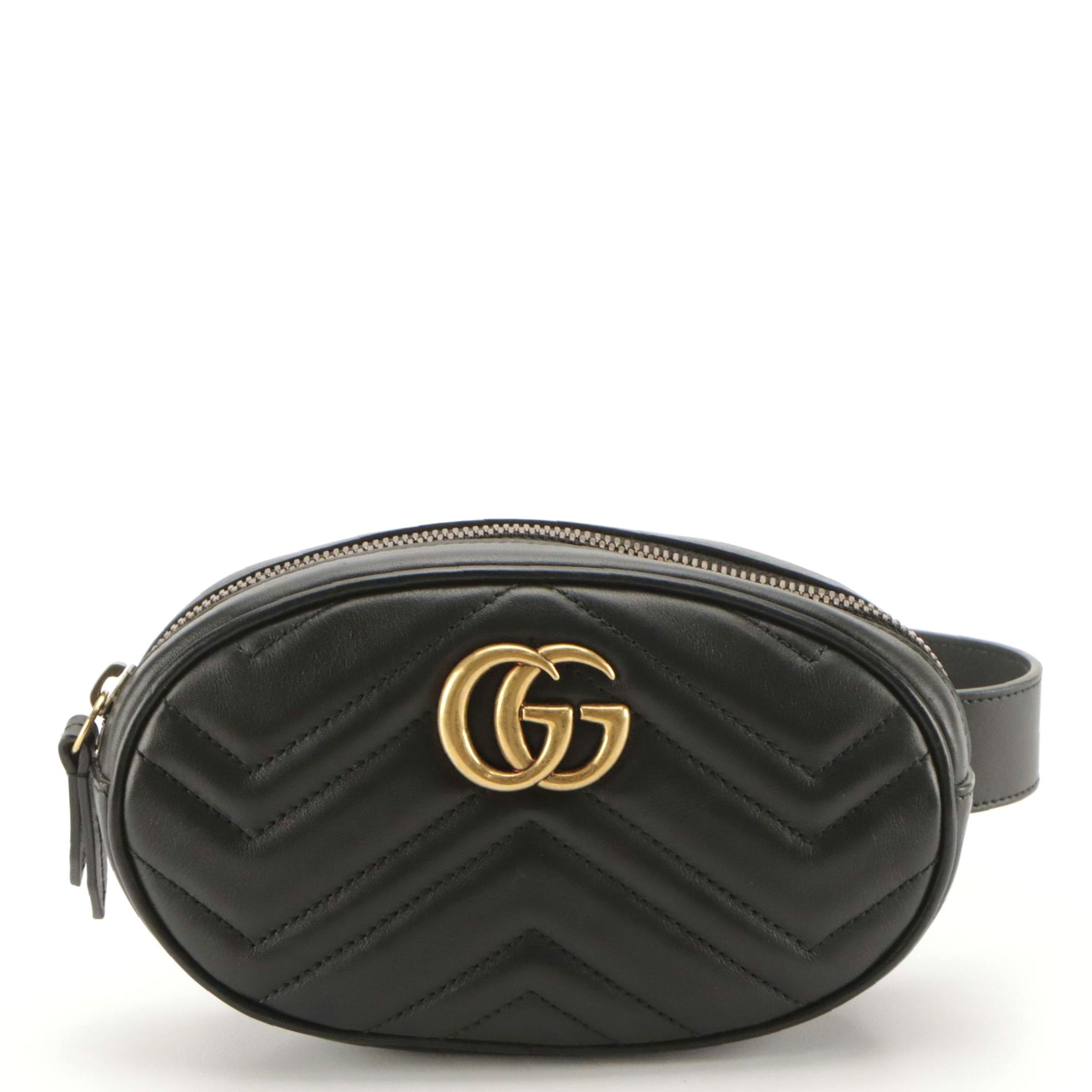 Gucci GG Marmont Belt Bag in Black Chevron Matelassé Leather