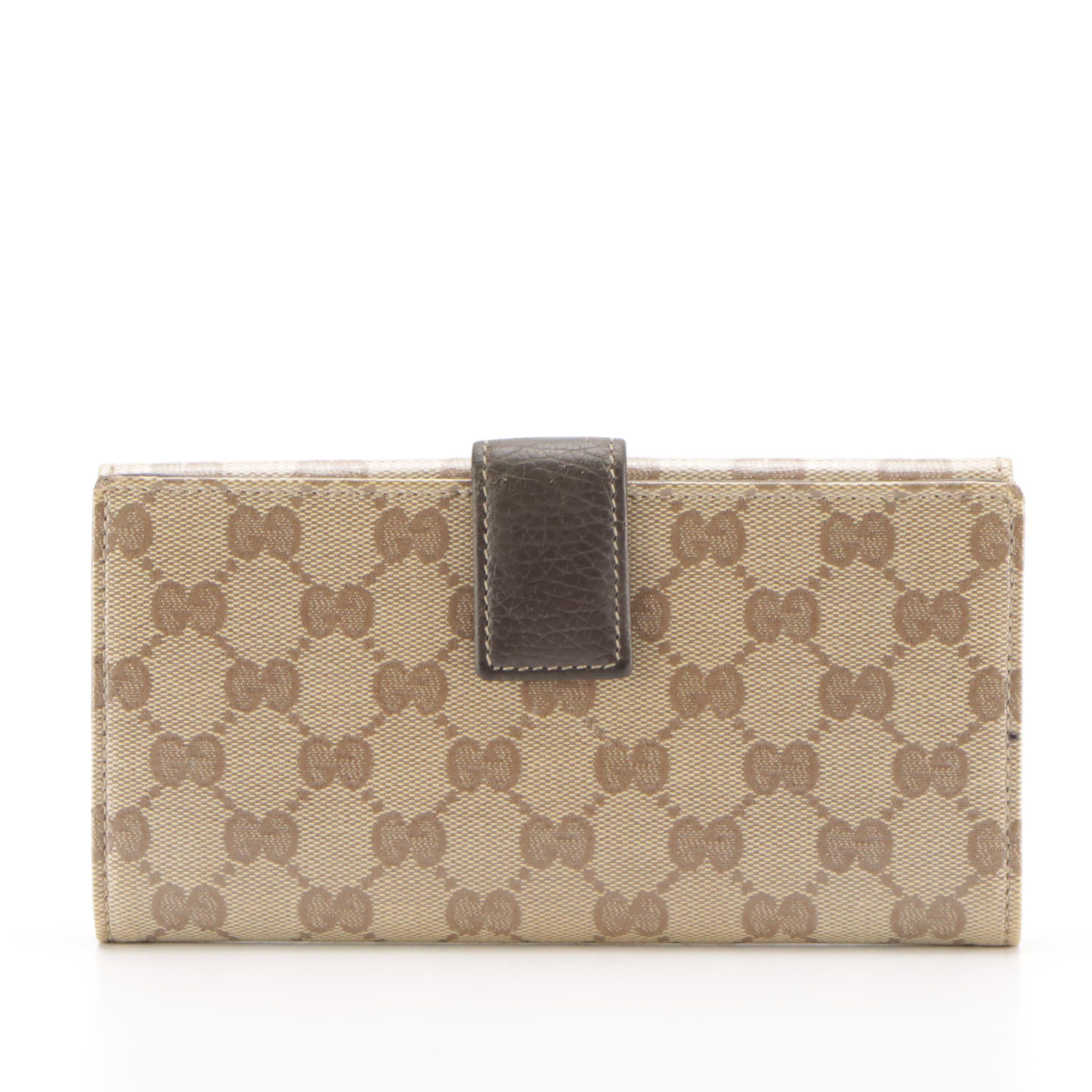 Gucci Eclipse Continental Wallet in GG Crystal Canvas and Brown Grained Leather