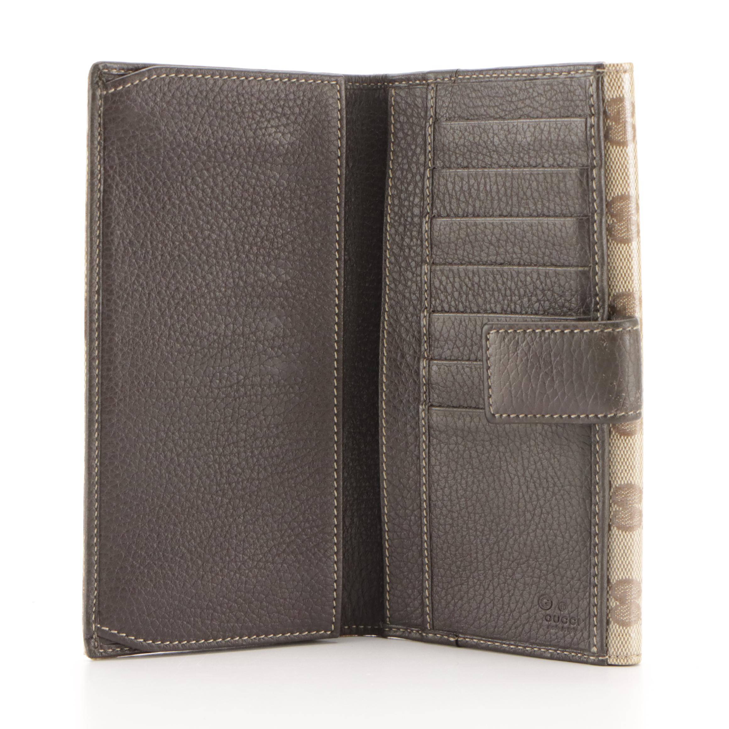 Gucci Eclipse Continental Wallet in GG Crystal Canvas and Brown Grained Leather