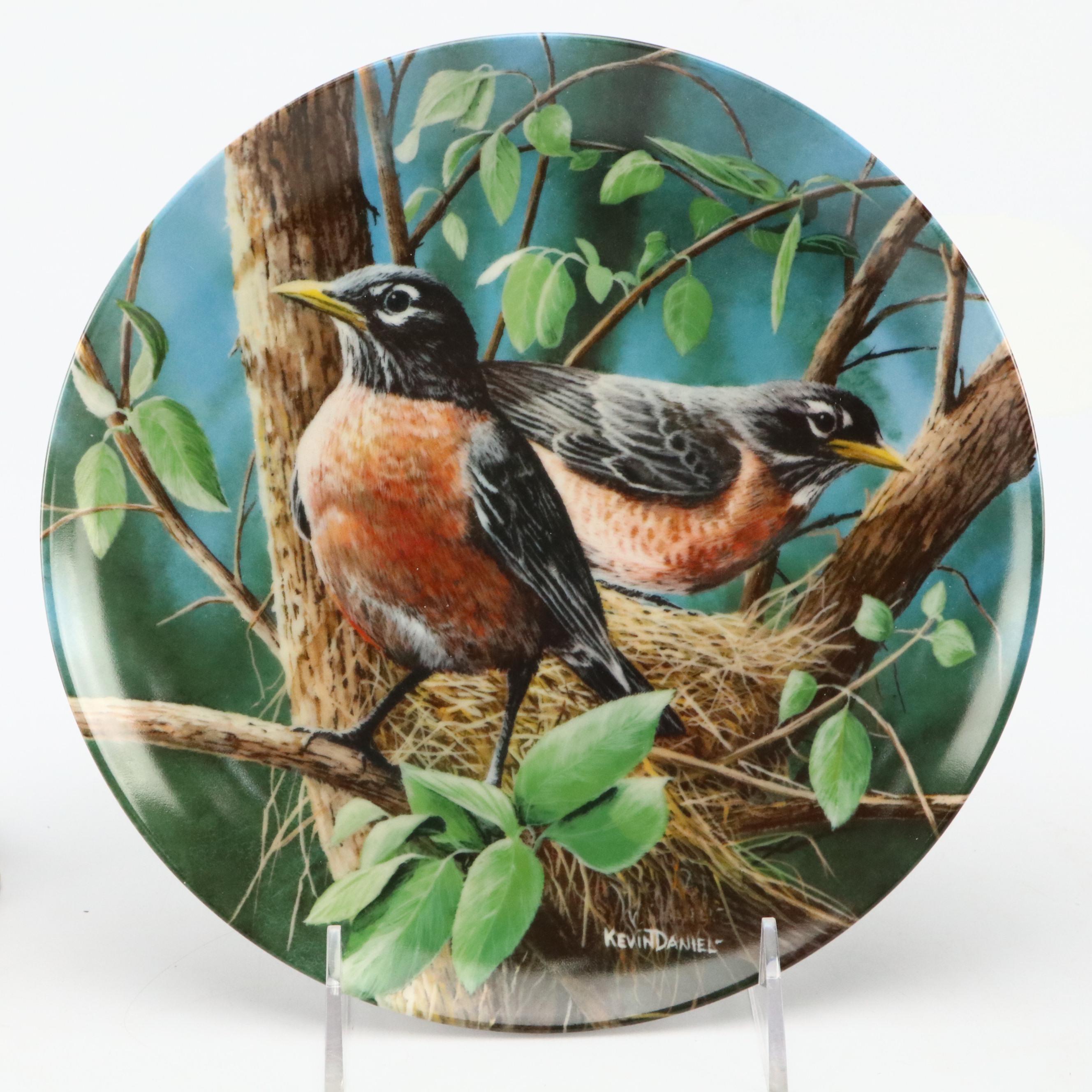 Edwin M. Knowles "The Robin" Collector Plate with Bird Figurines and Music Boxes