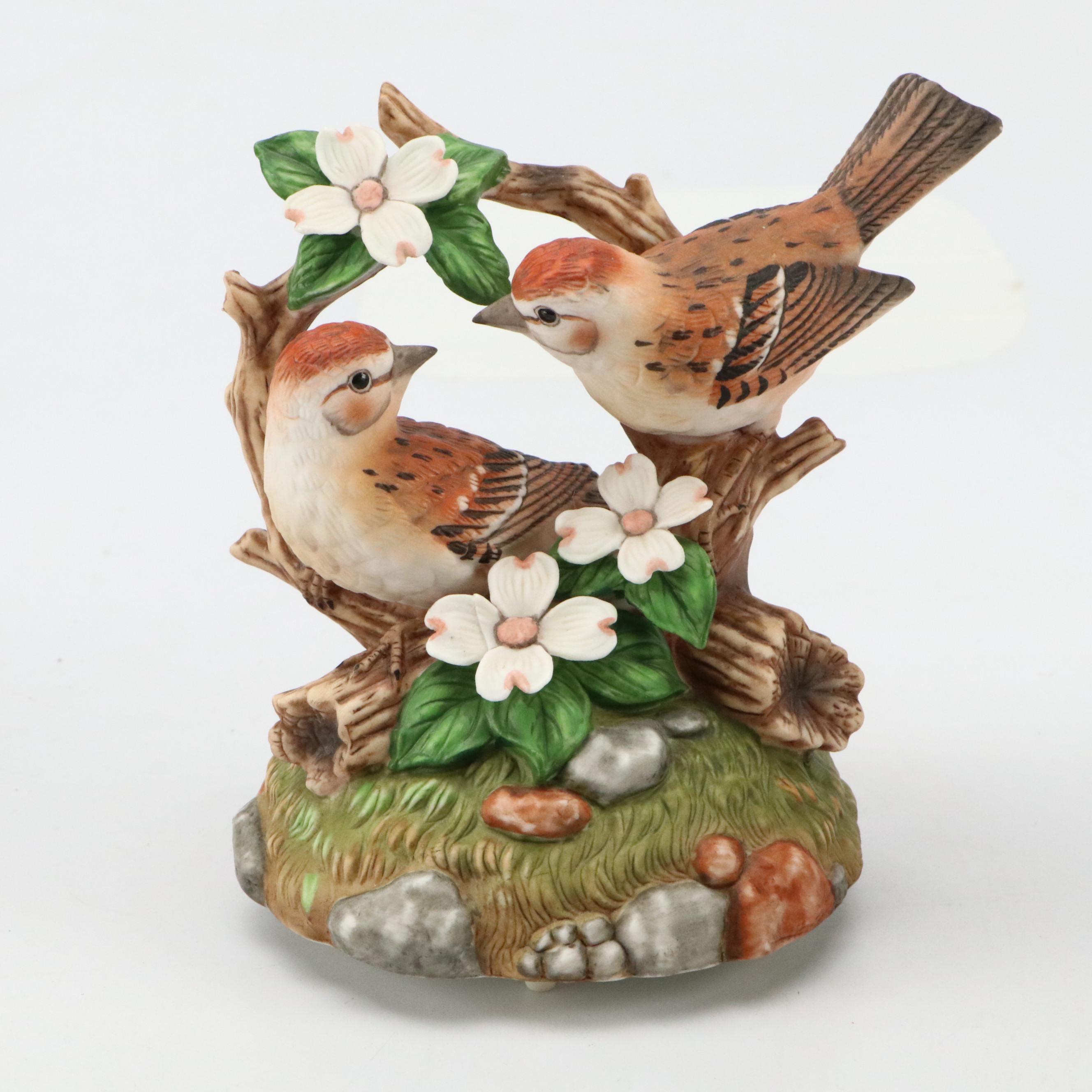 Edwin M. Knowles "The Robin" Collector Plate with Bird Figurines and Music Boxes