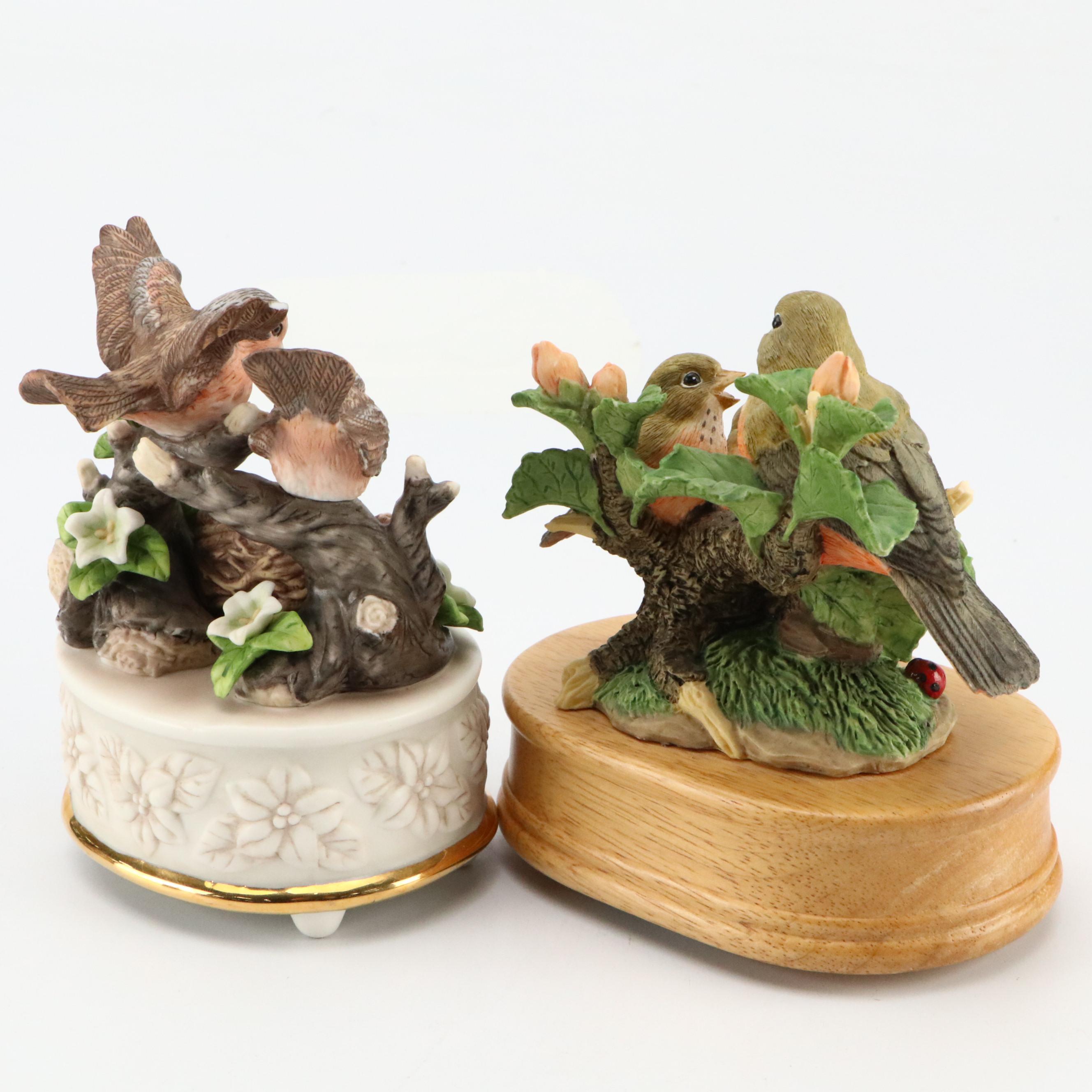 Edwin M. Knowles "The Robin" Collector Plate with Bird Figurines and Music Boxes