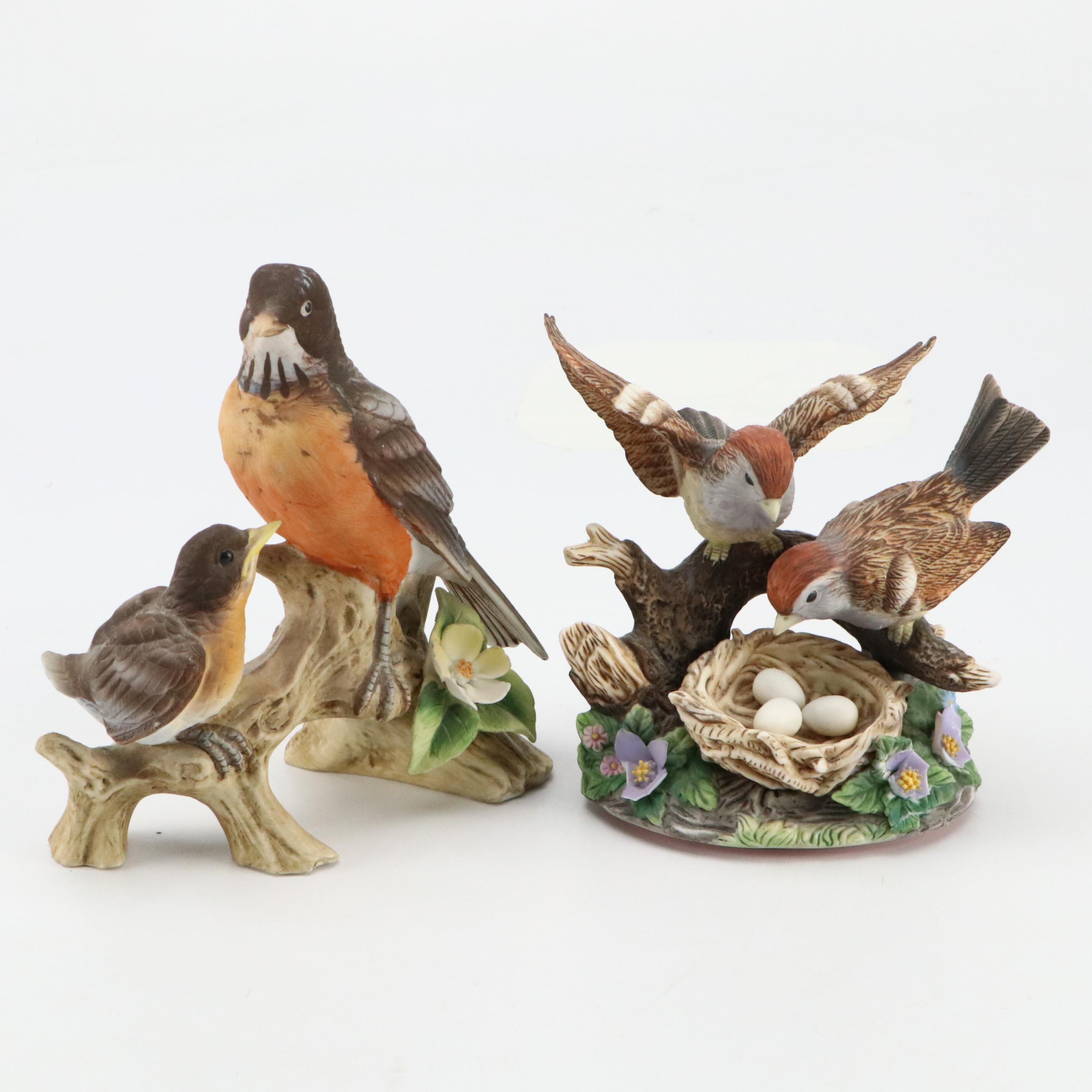 Edwin M. Knowles "The Robin" Collector Plate with Bird Figurines and Music Boxes