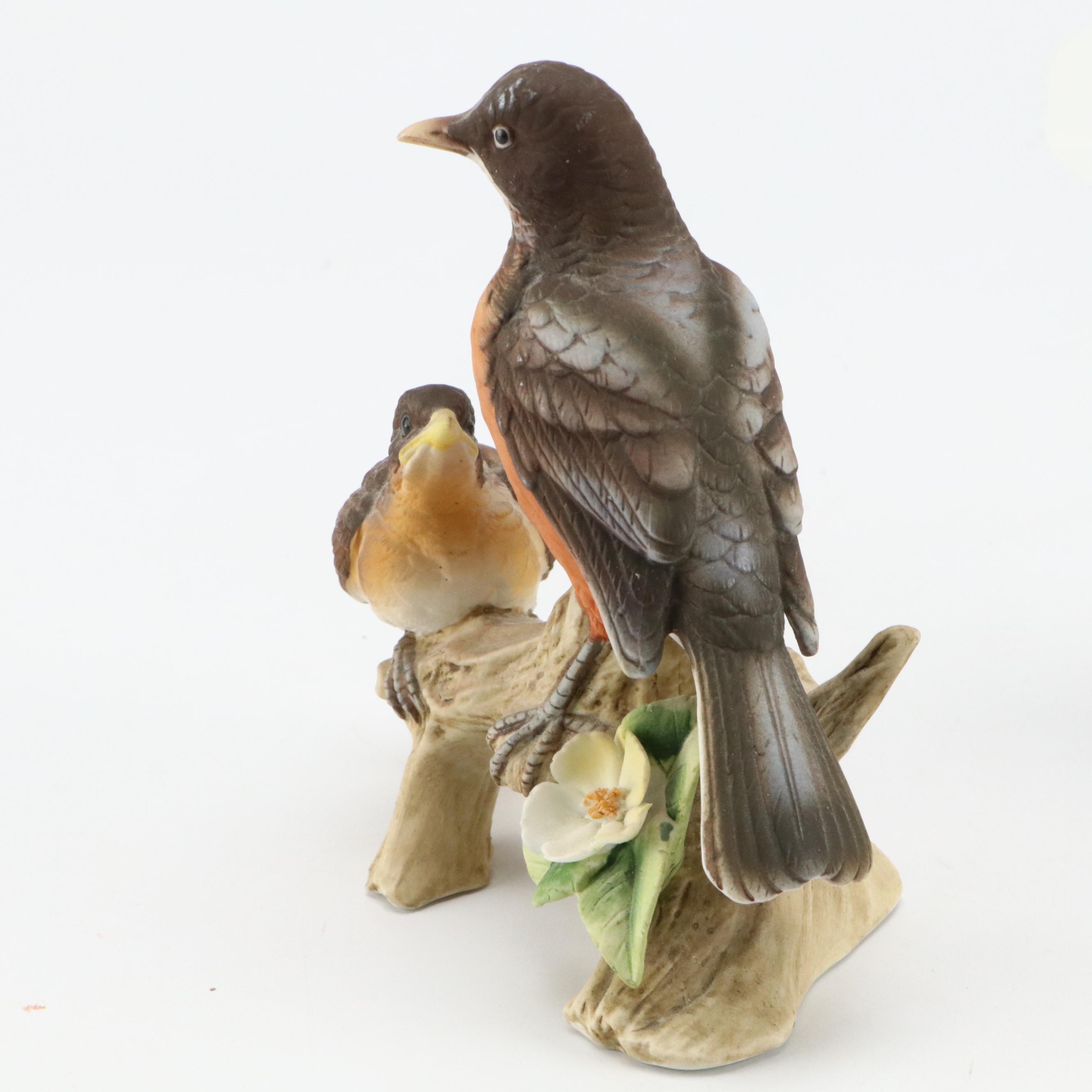 Edwin M. Knowles "The Robin" Collector Plate with Bird Figurines and Music Boxes