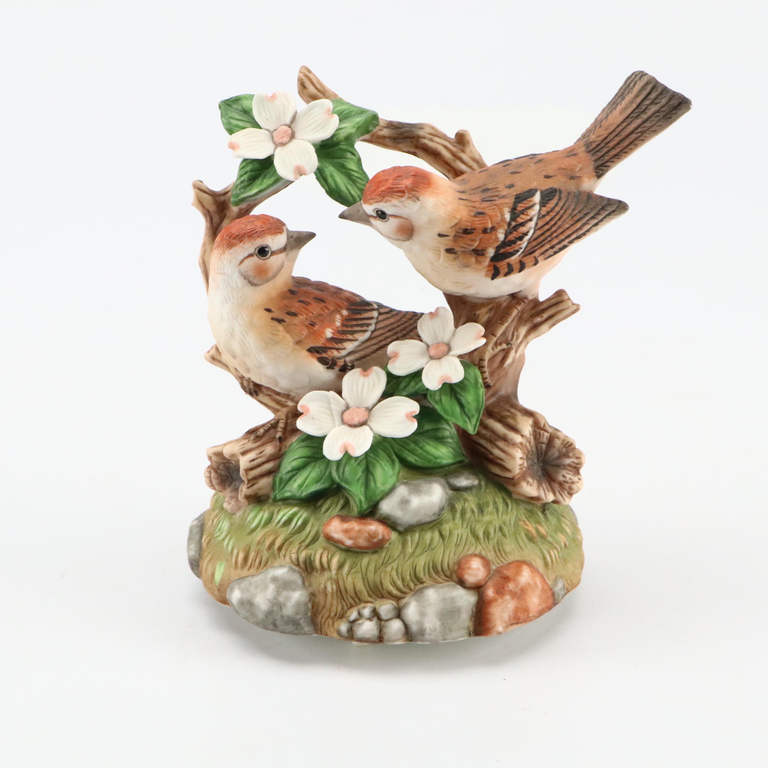 Edwin M. Knowles "The Robin" Collector Plate with Bird Figurines and Music Boxes