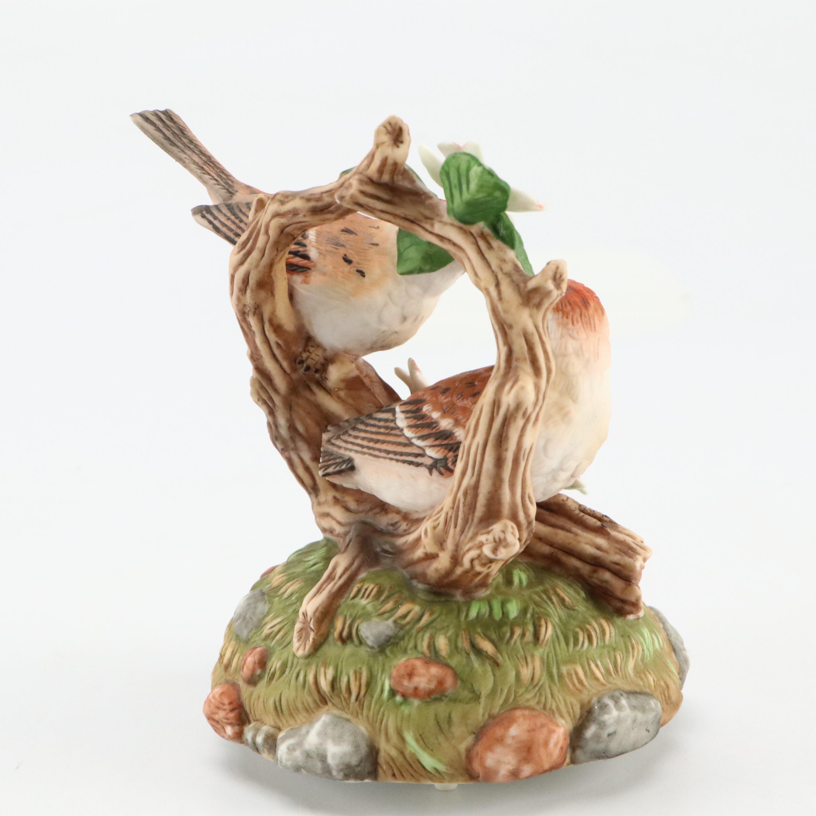 Edwin M. Knowles "The Robin" Collector Plate with Bird Figurines and Music Boxes