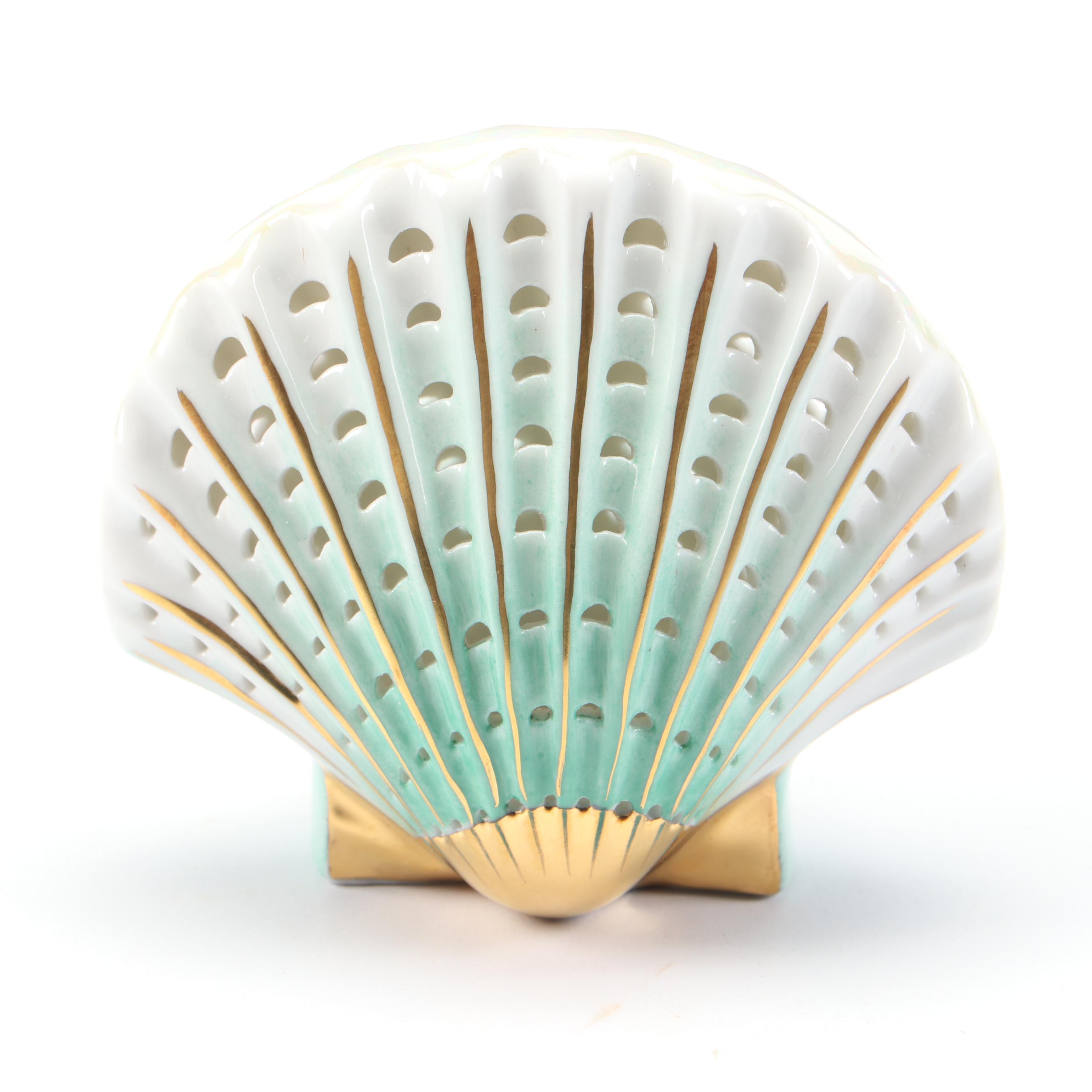 Herend Green and Gold "Scallop Shell" Open Work Porcelain Figurine