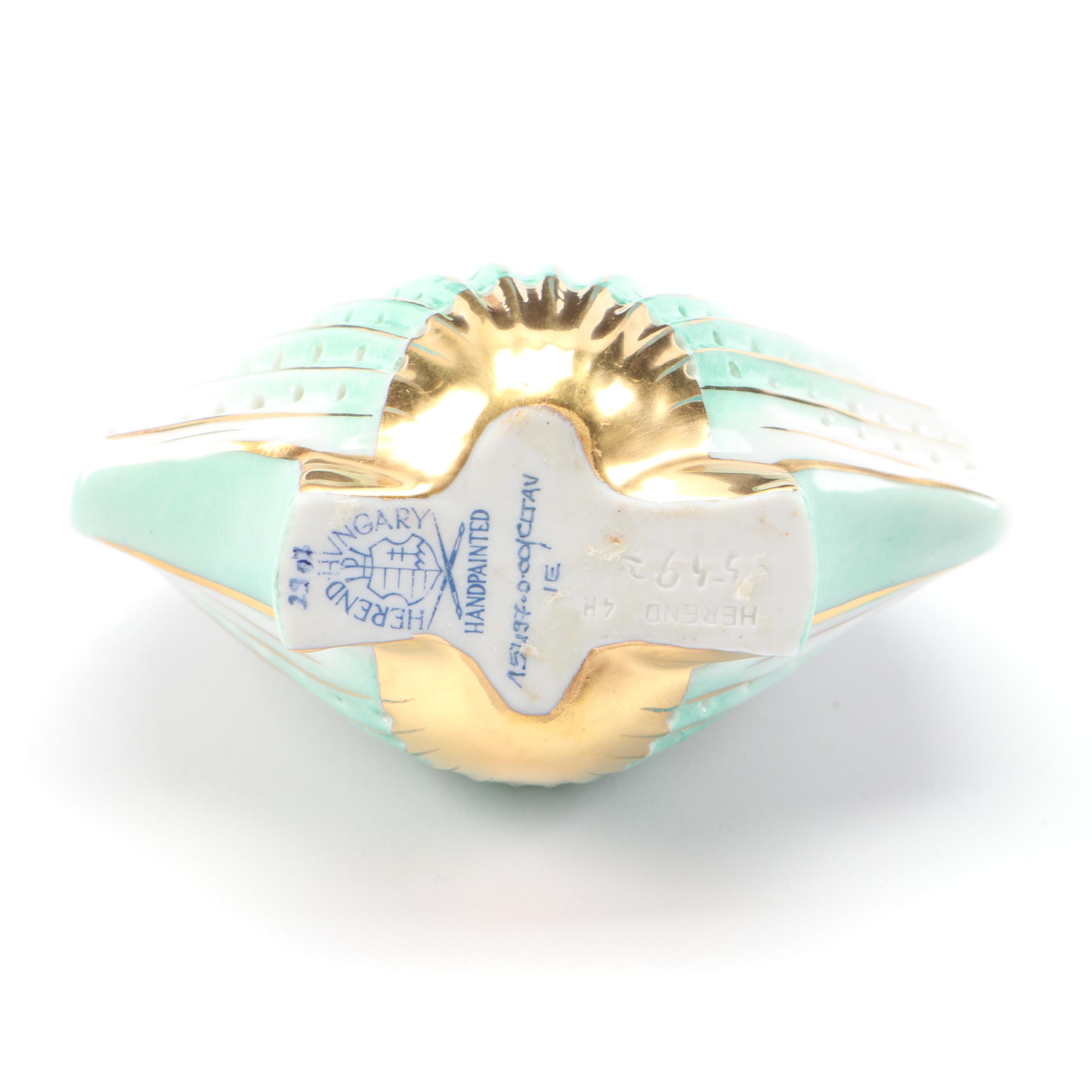 Herend Green and Gold "Scallop Shell" Open Work Porcelain Figurine