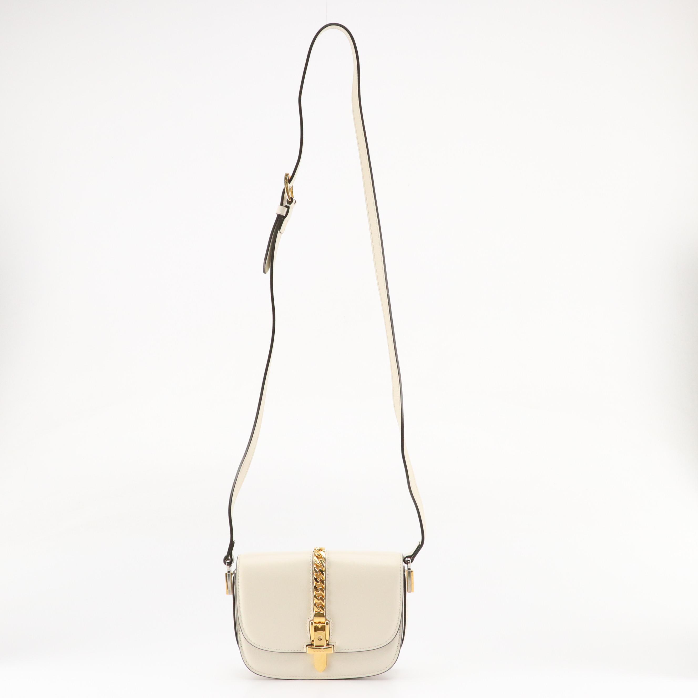 Gucci Mini Sylvie 1969 Crossbody Bag in White Grained Calfskin Leather