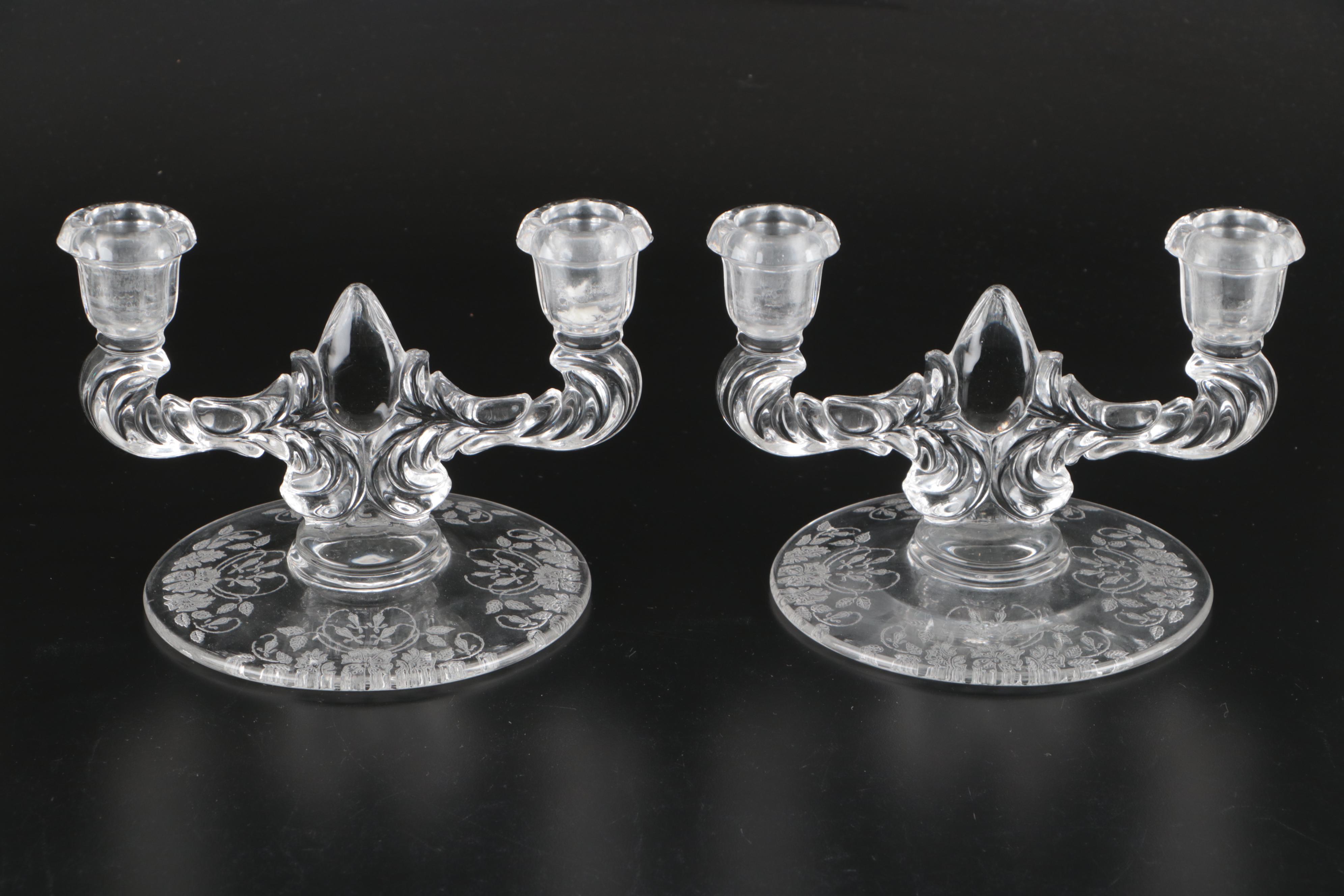 American Art Deco Style Glass Needle Etched and Other Table Accessories