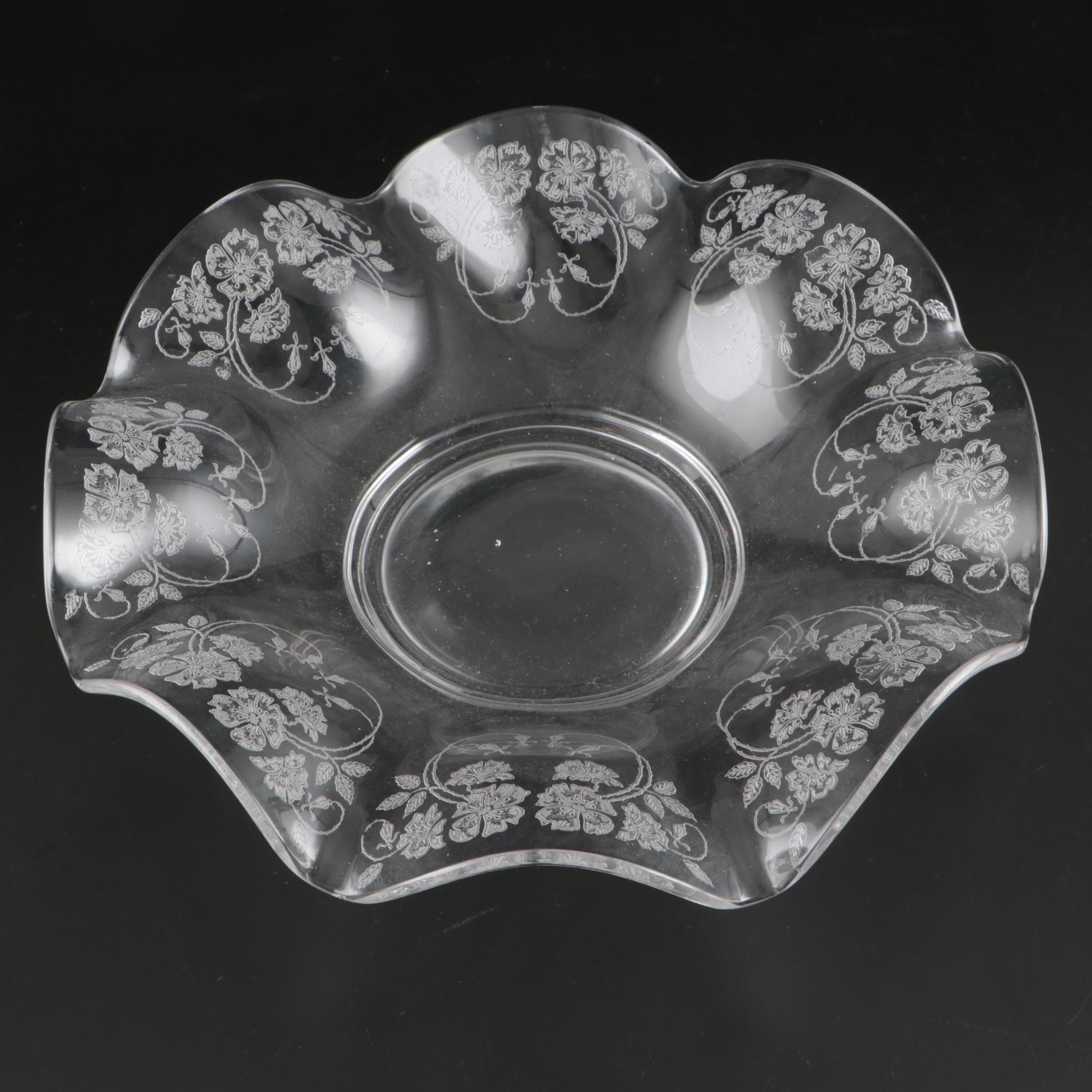 American Art Deco Style Glass Needle Etched and Other Table Accessories