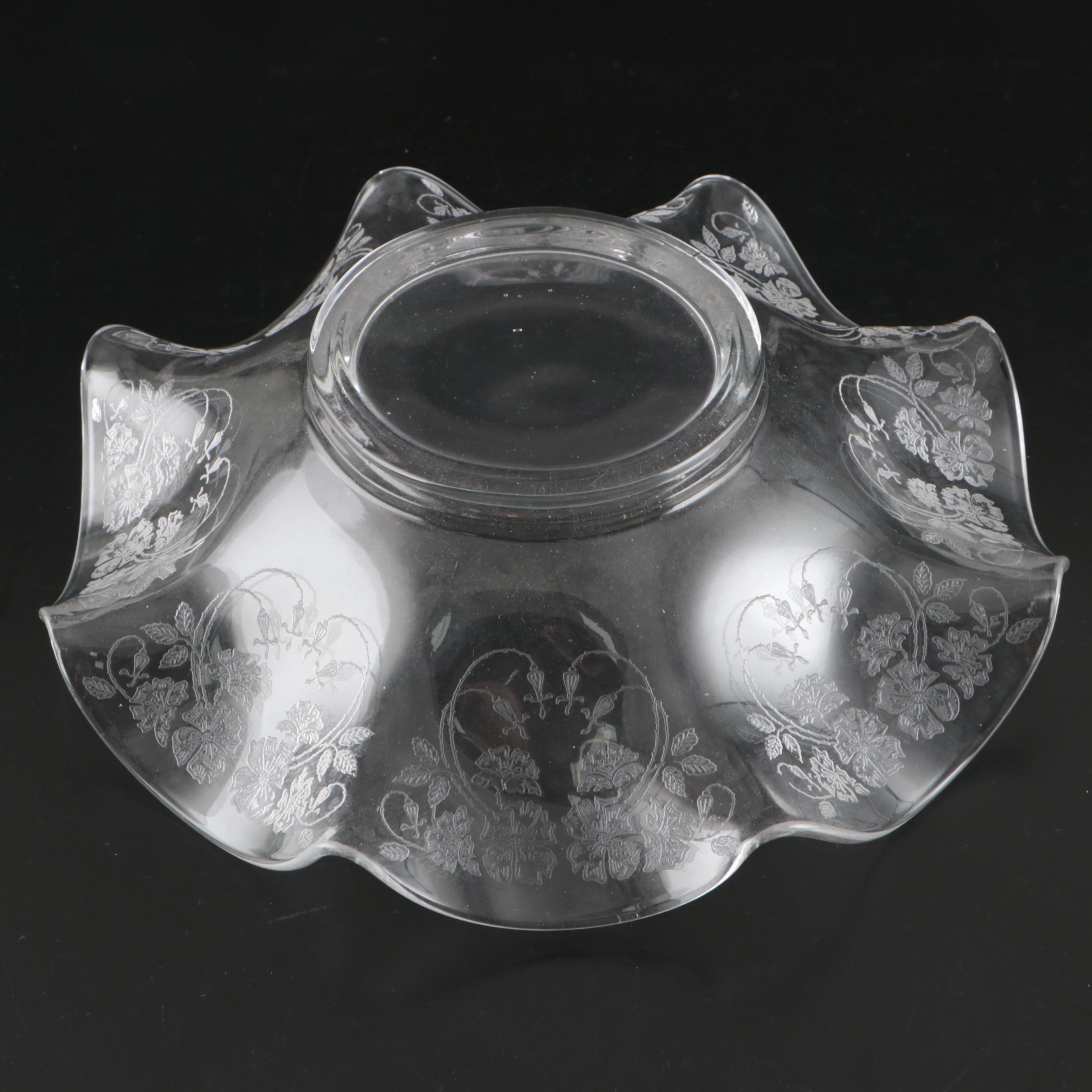 American Art Deco Style Glass Needle Etched and Other Table Accessories