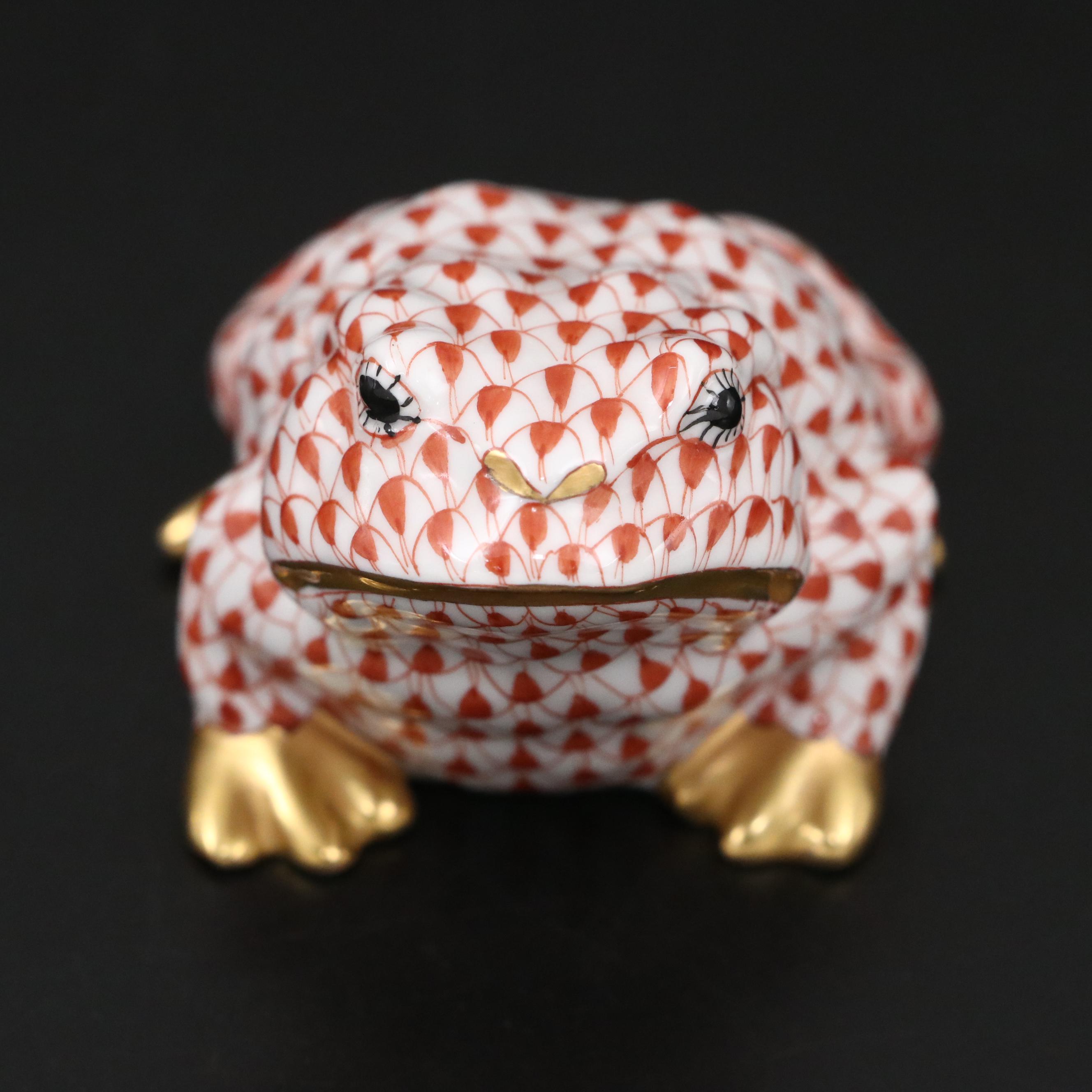 Herend Rust Fishnet with Gold "Miniature Frog" Porcelain Figurine