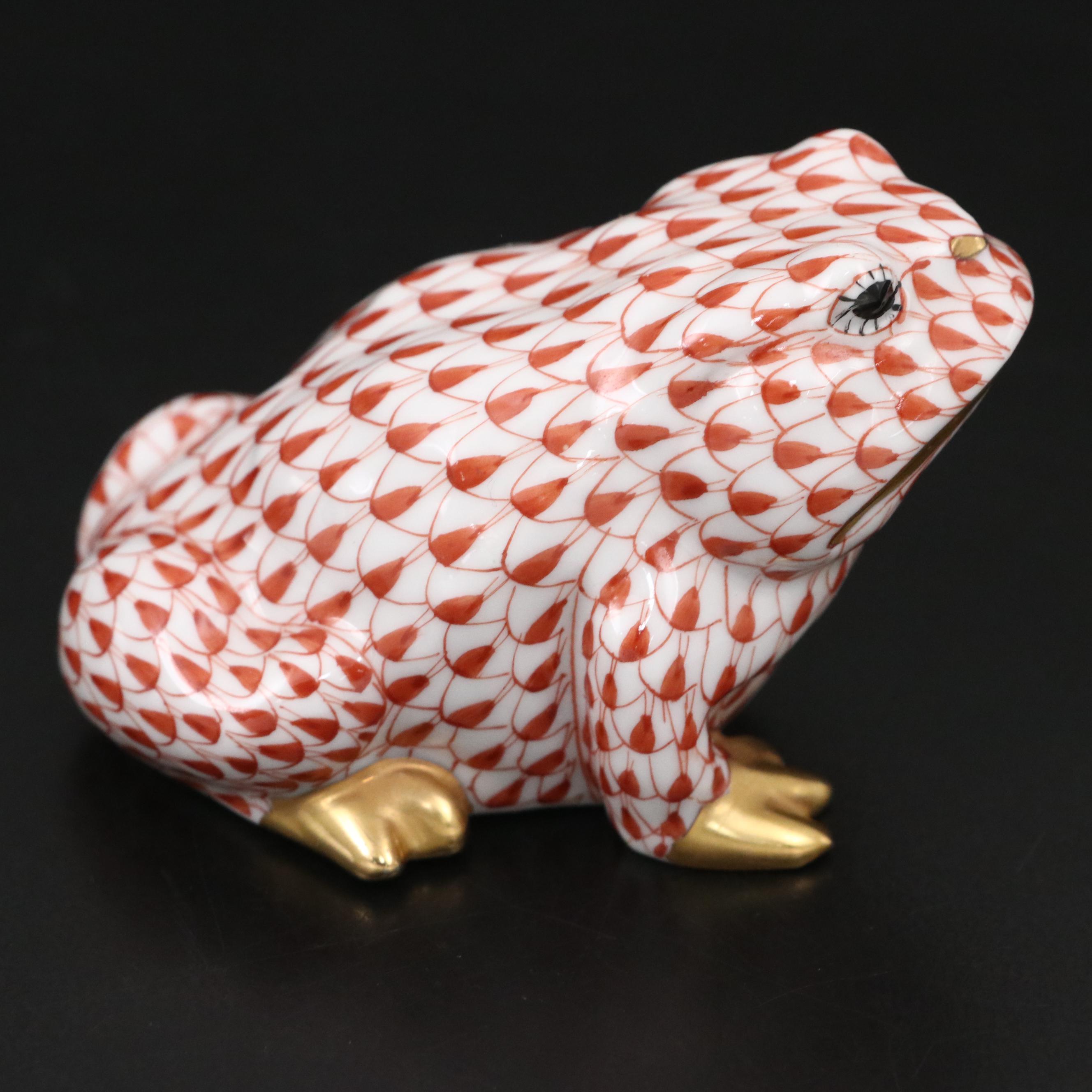 Herend Rust Fishnet with Gold "Miniature Frog" Porcelain Figurine