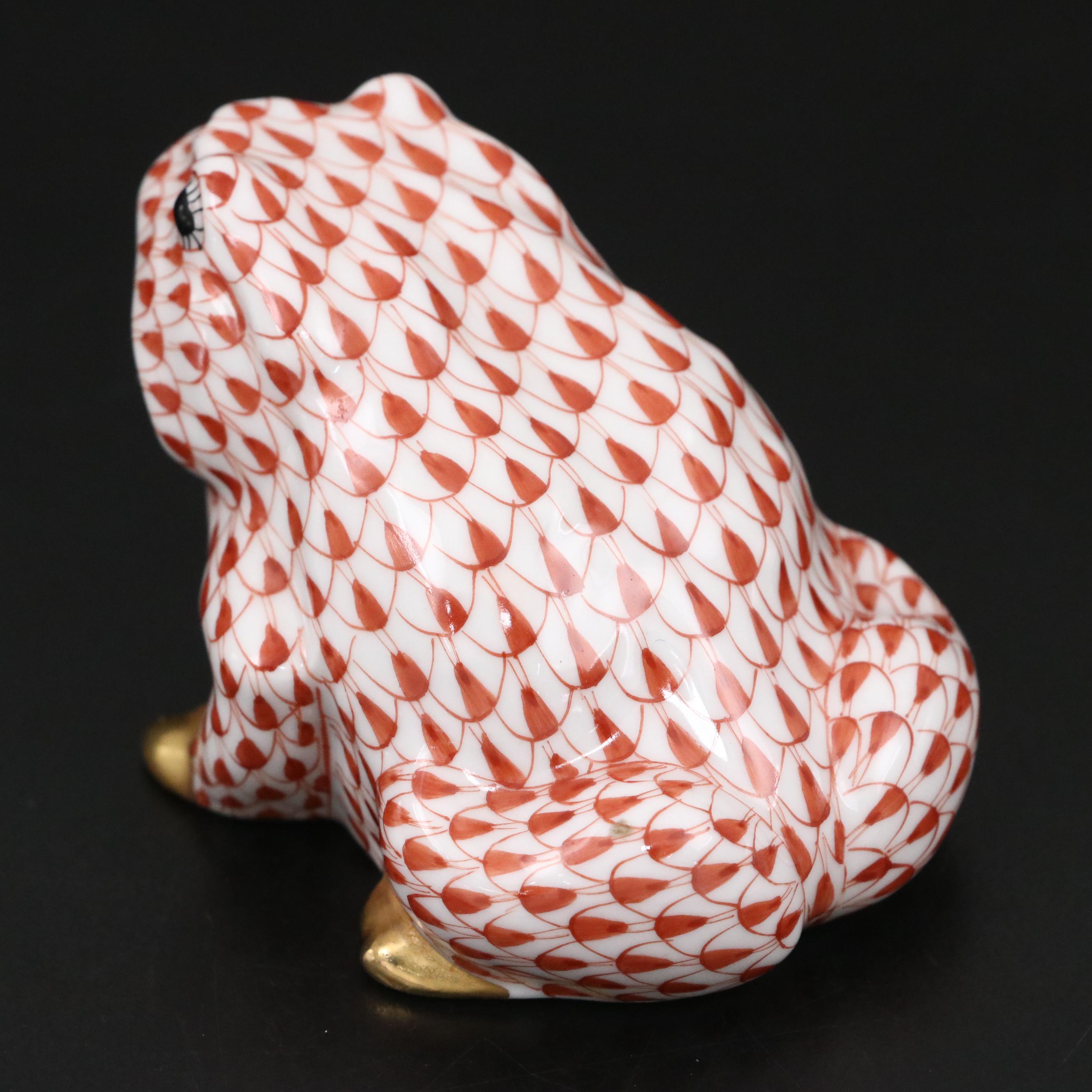 Herend Rust Fishnet with Gold "Miniature Frog" Porcelain Figurine