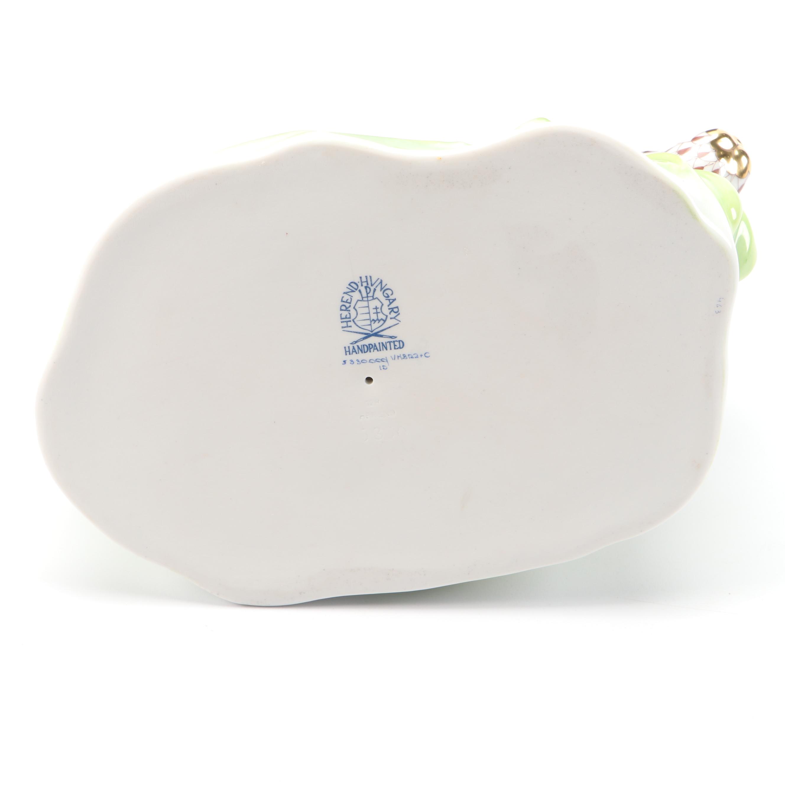 Herend Chocolate Fishnet with Gold "Rabbit in Grass" Porcelain Figurine