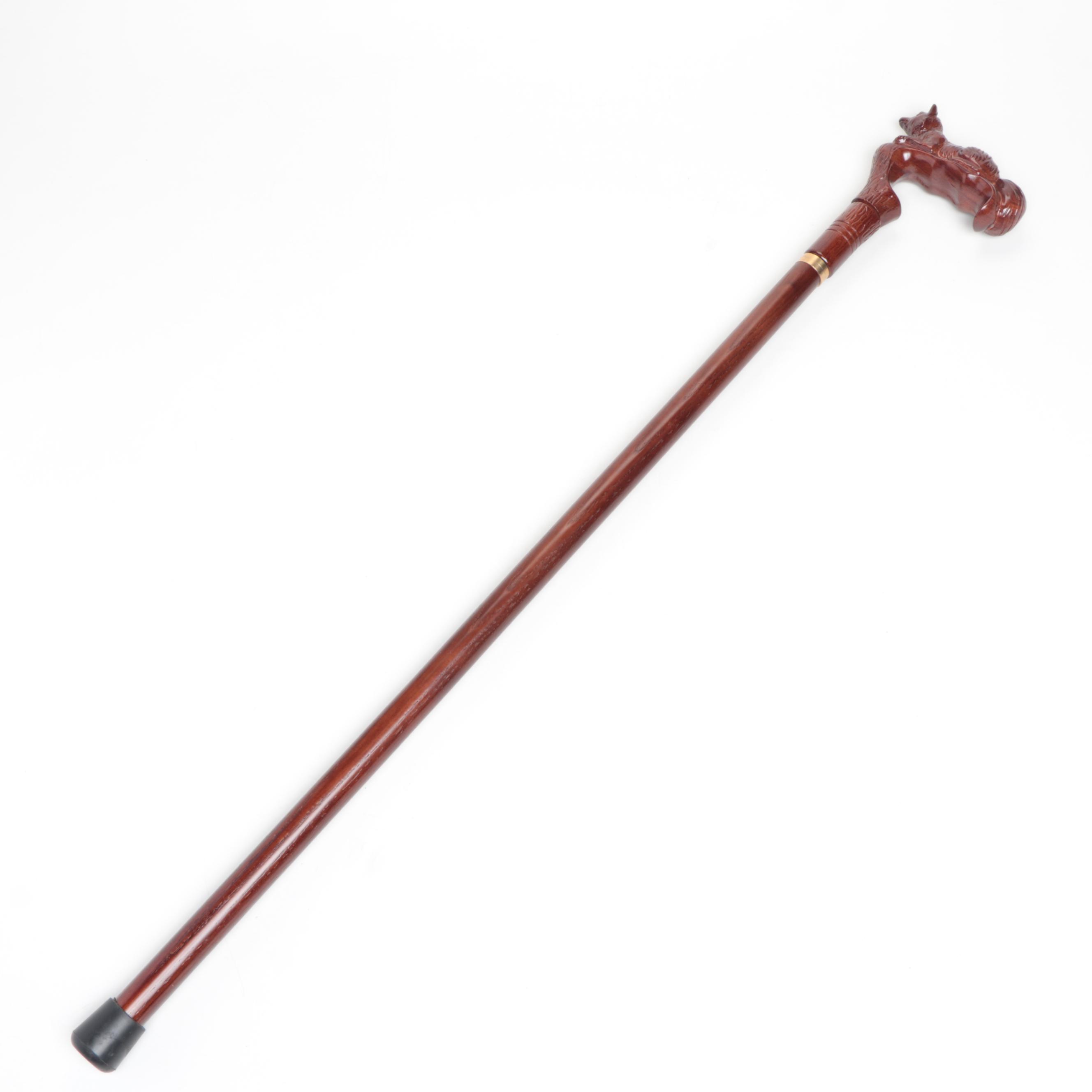 Resting Fox Carved Wood Derby Cane