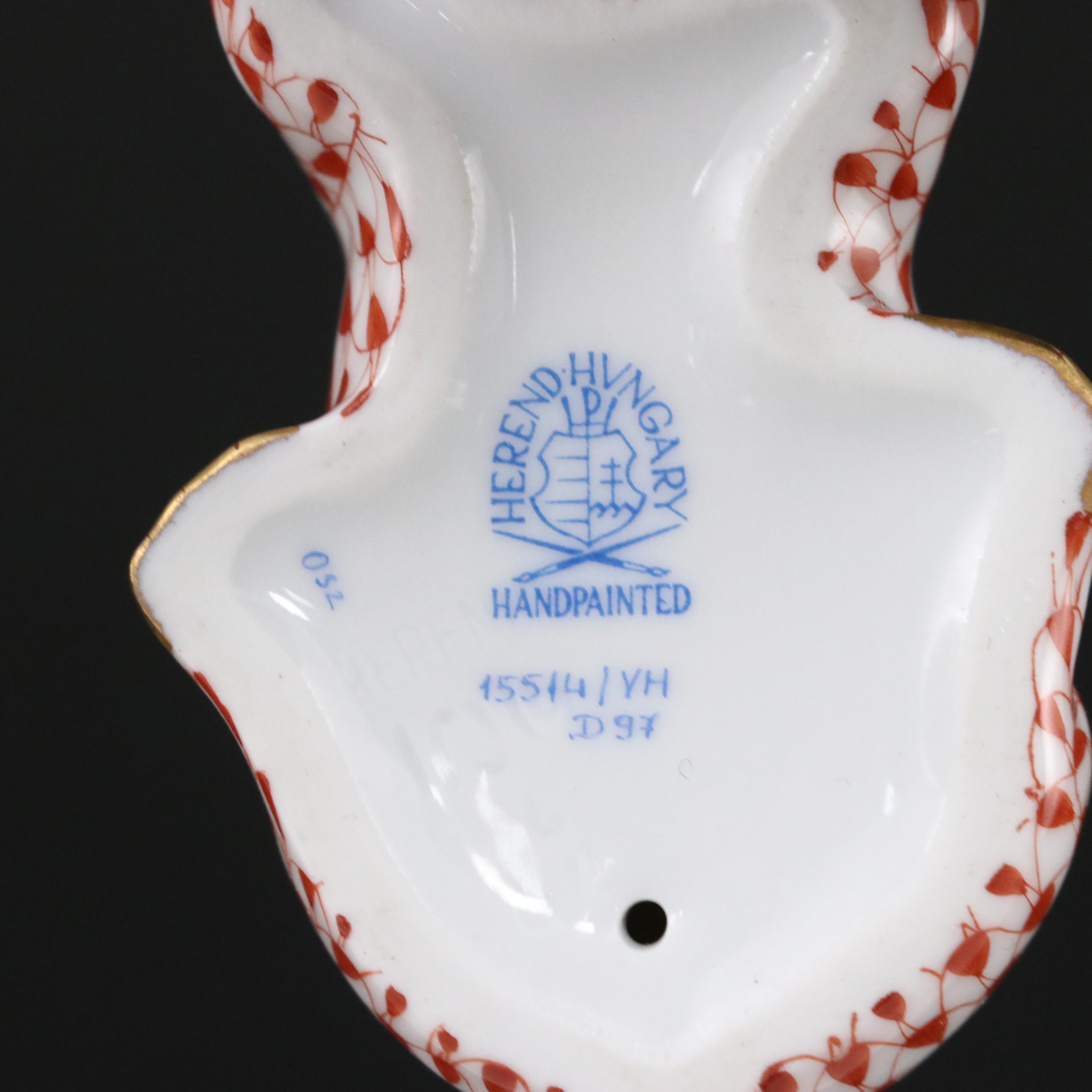 Herend Rust Fishnet with Gold "Puppy with Ball" Porcelain Figurine