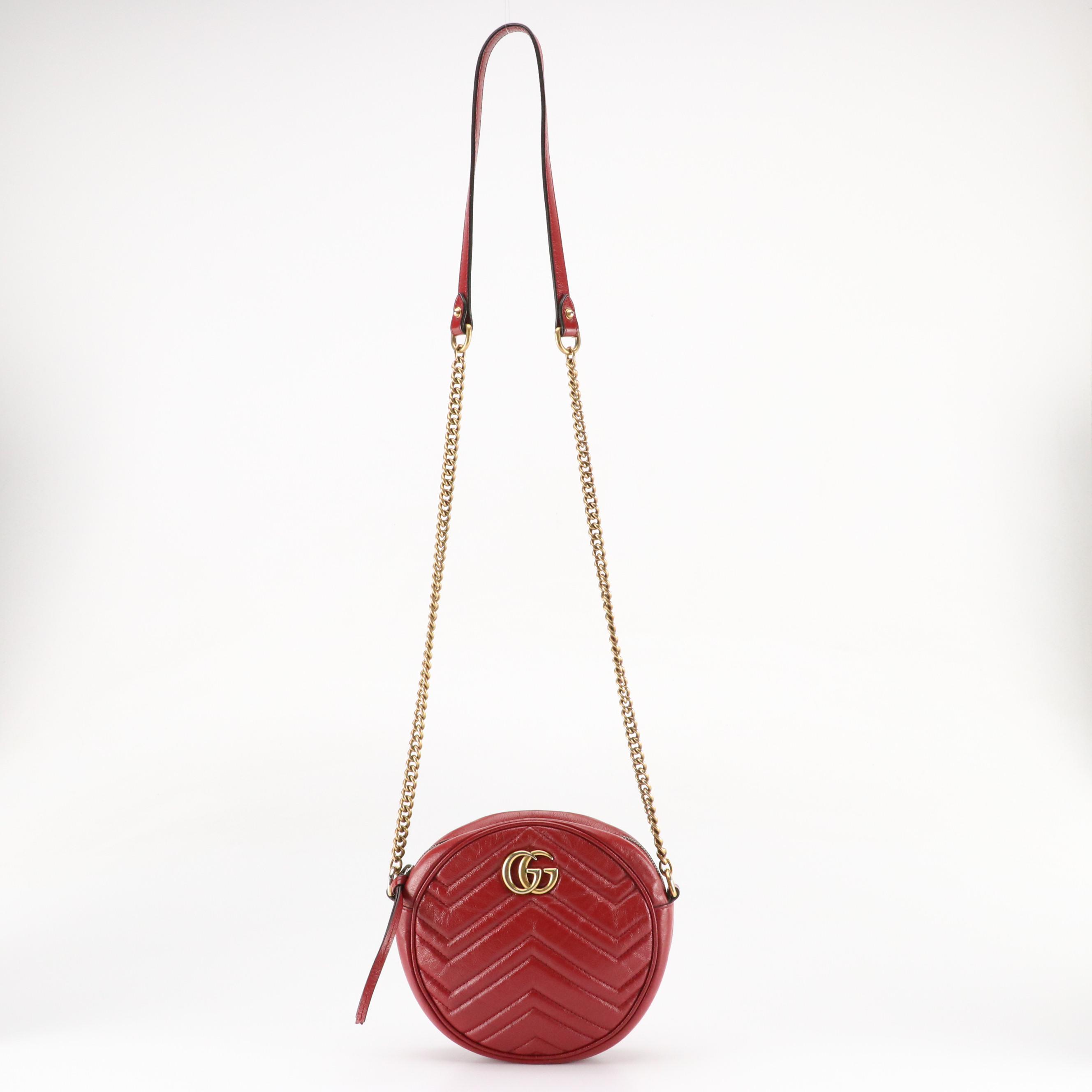 Gucci GG Marmont Mini Round Shoulder Bag in Matelassé Calfskin Leather