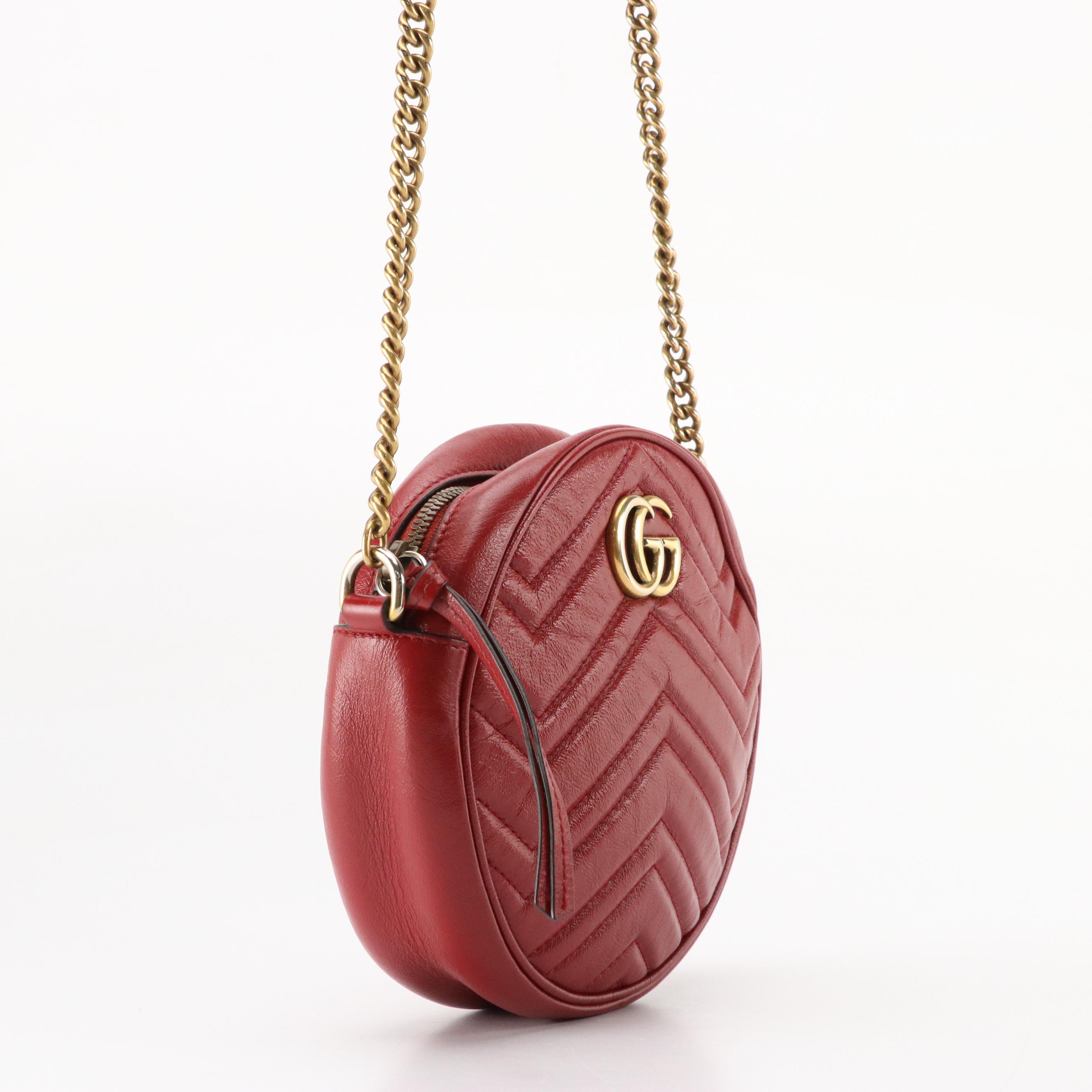 Gucci GG Marmont Mini Round Shoulder Bag in Matelassé Calfskin Leather