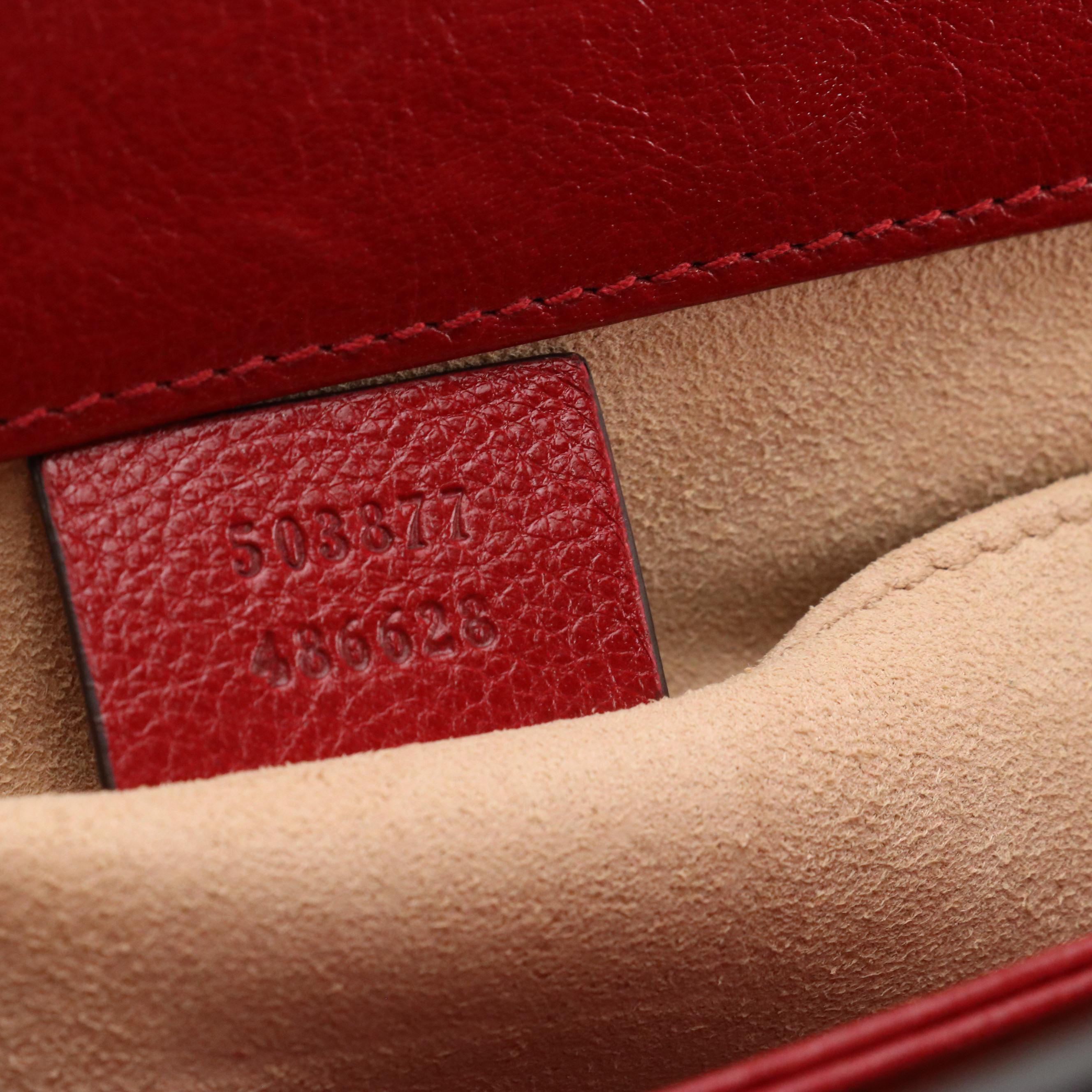 Gucci Ophidia GG Web Stripe Shoulder Bag in Navy Suede and Red Leather