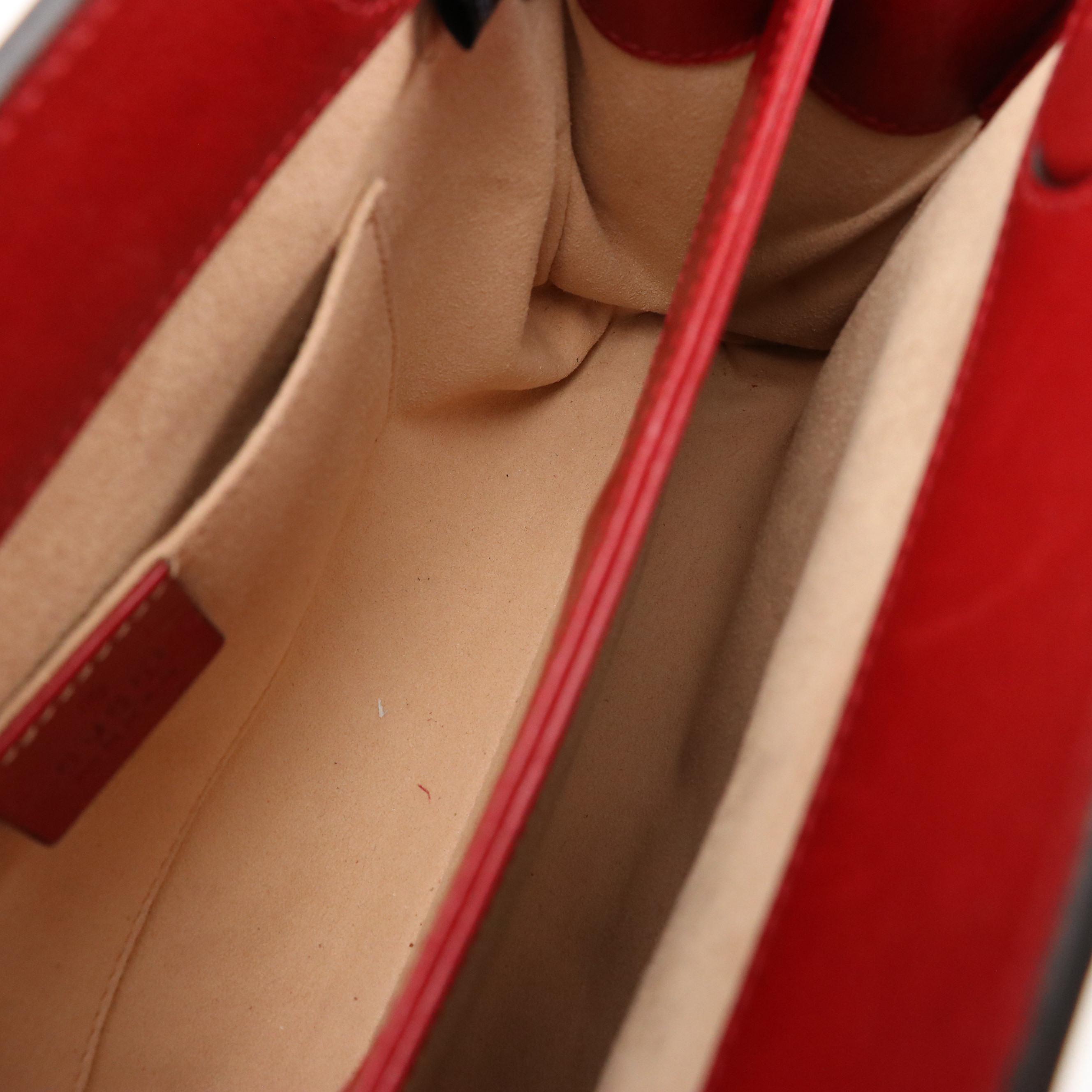 Gucci Ophidia GG Web Stripe Shoulder Bag in Navy Suede and Red Leather