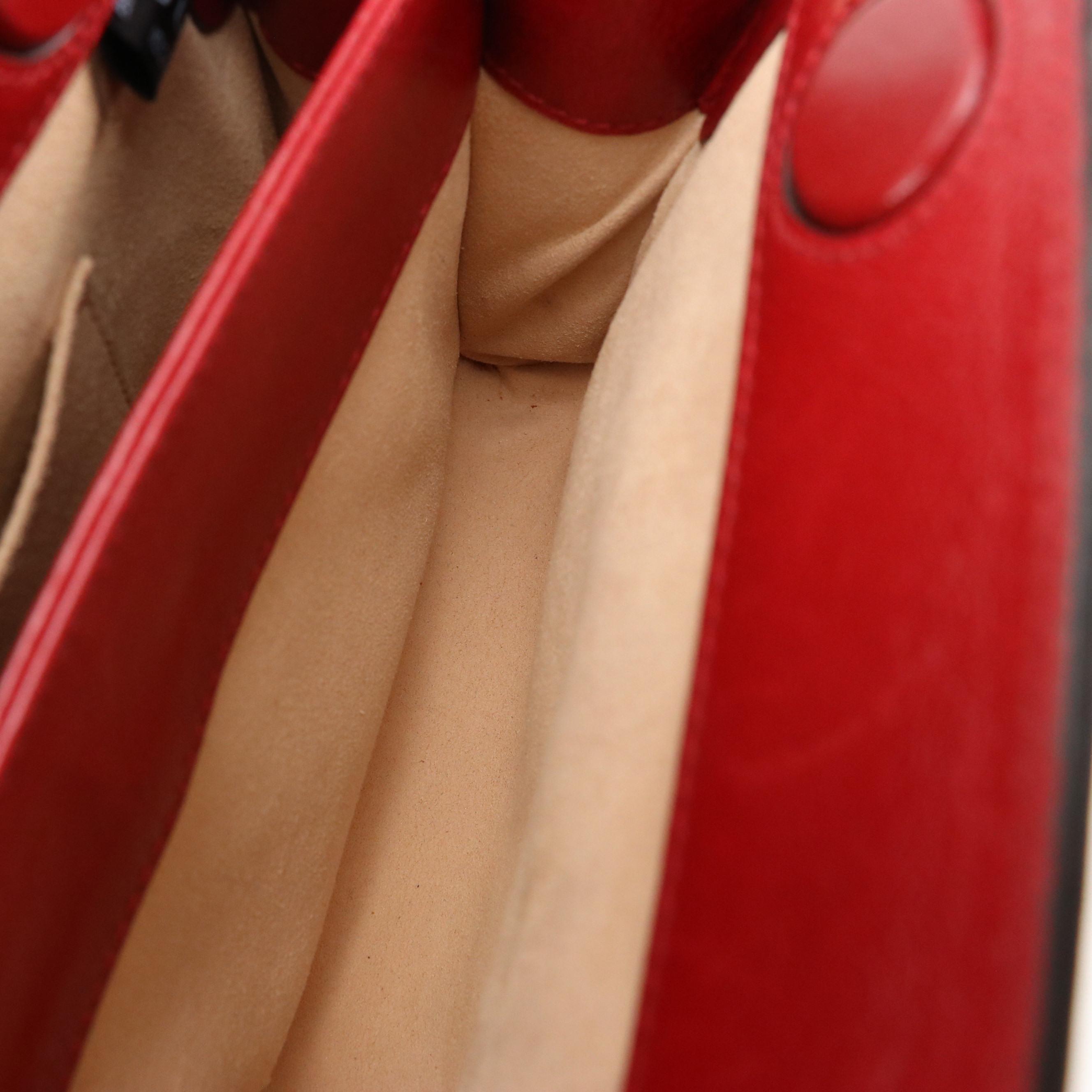 Gucci Ophidia GG Web Stripe Shoulder Bag in Navy Suede and Red Leather