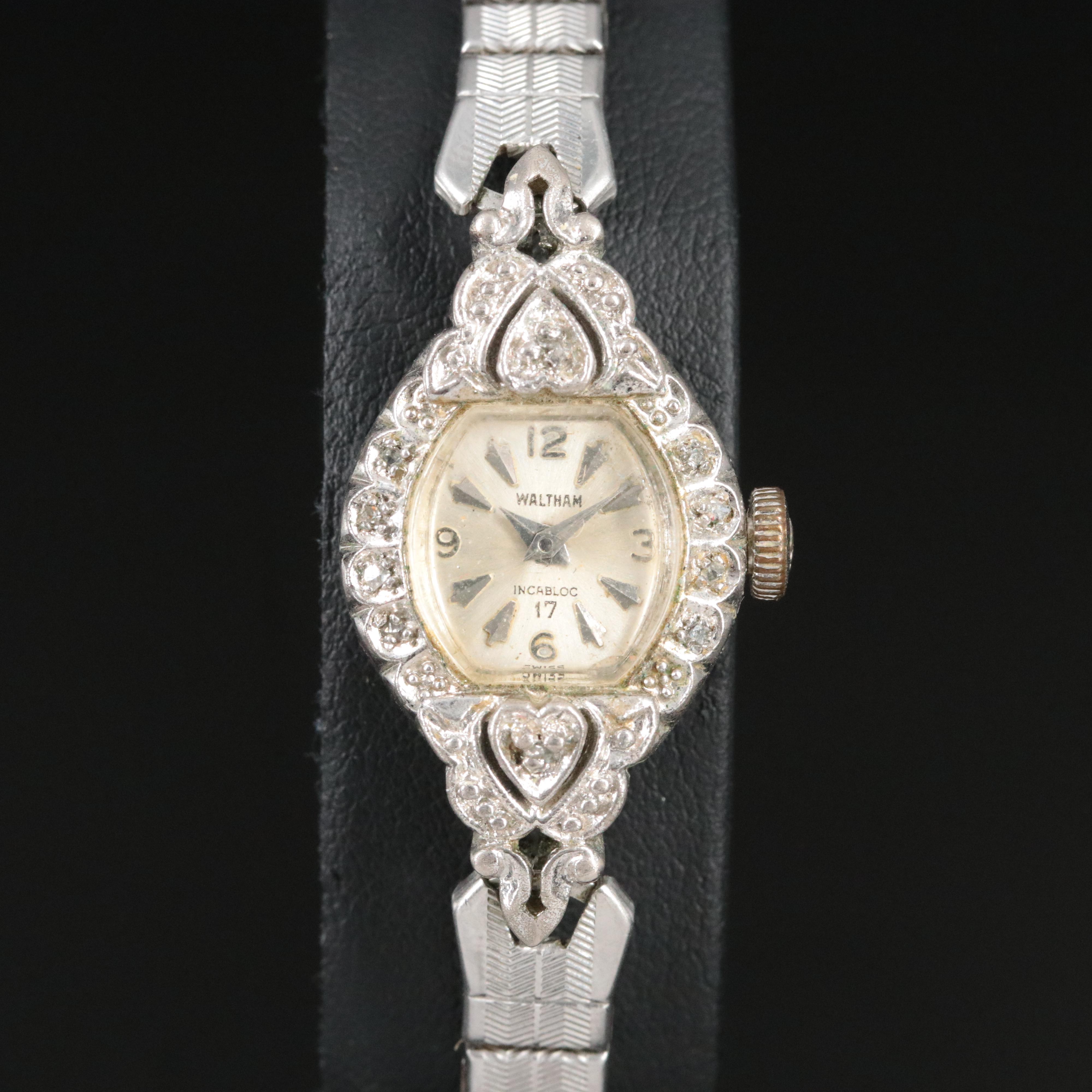 Waltham Diamond Case Swiss Stem Wind Watch