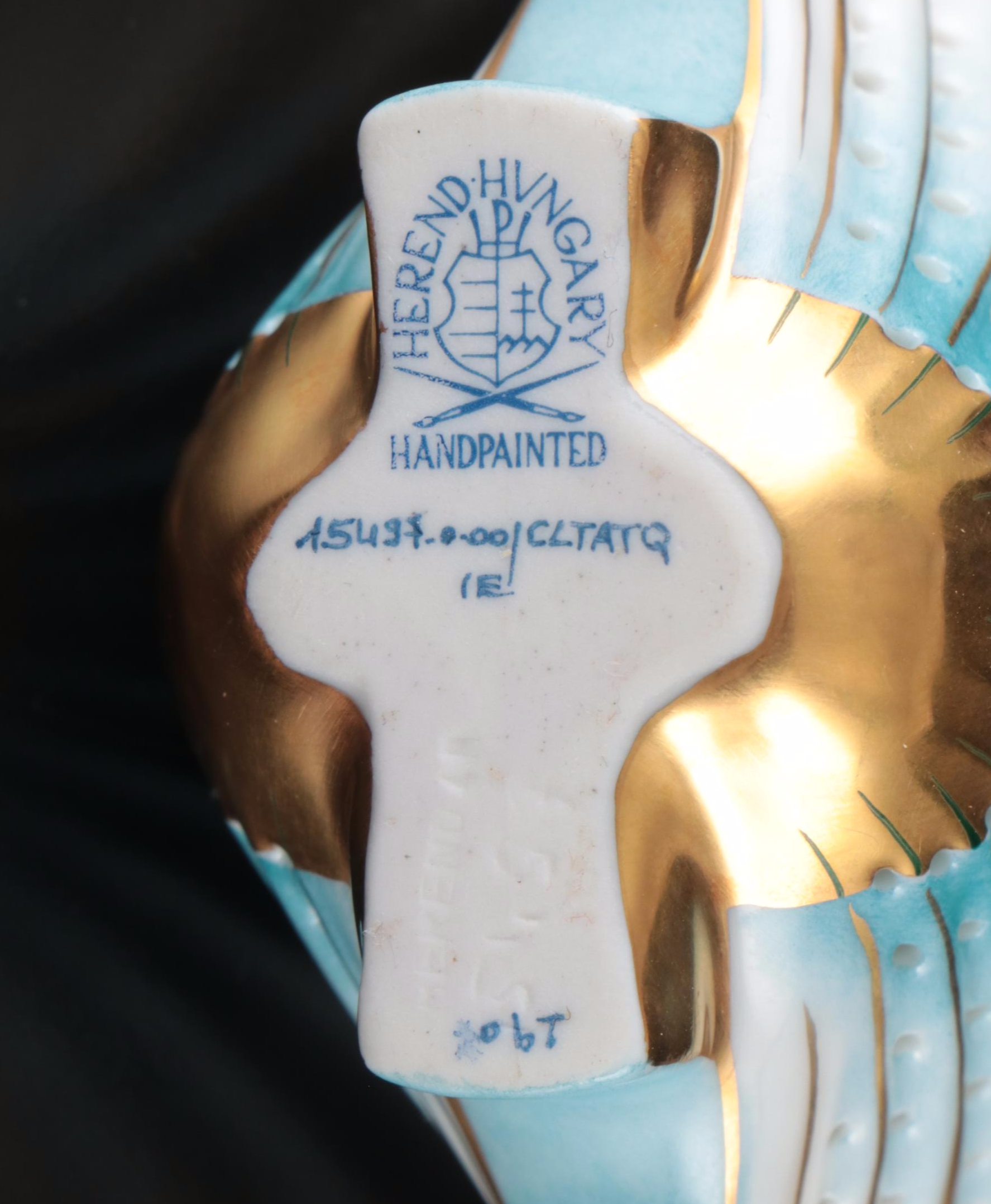 Herend Blue with Gold "Sea Shell" Openwork Porcelain Figurine