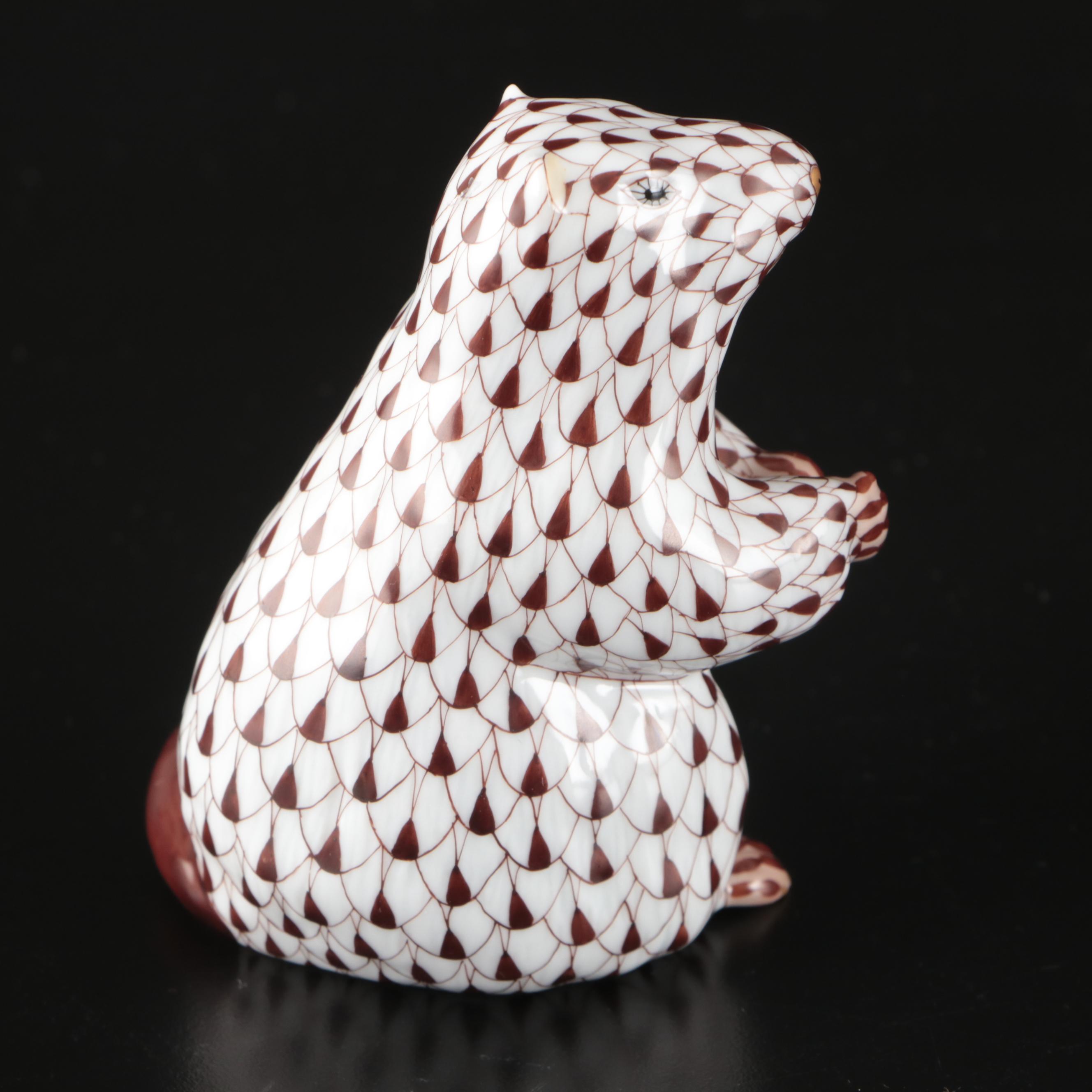 Herend Chocolate Fishnet with Gold "Woodchuck" Porcelain Figurine