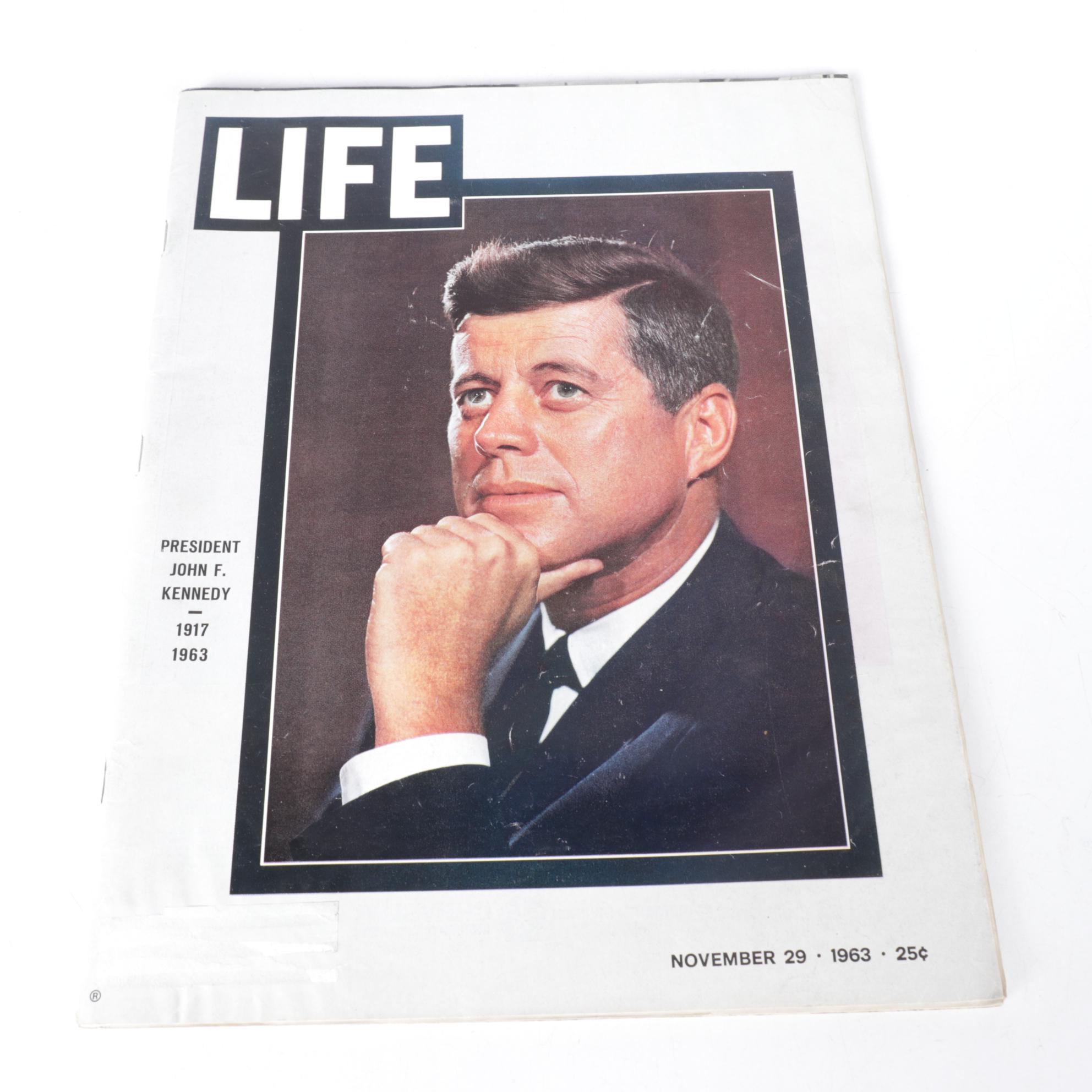 Time, LIFE, Newsweek & More Magazines Mourning John F. Kennedy with Buttons, 60s