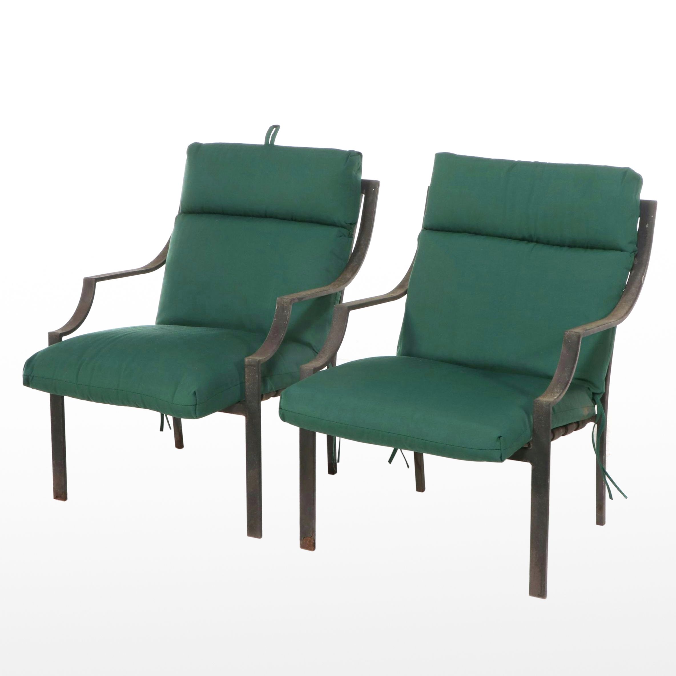 Pair of Cast Metal Patio Armchairs with Cushions