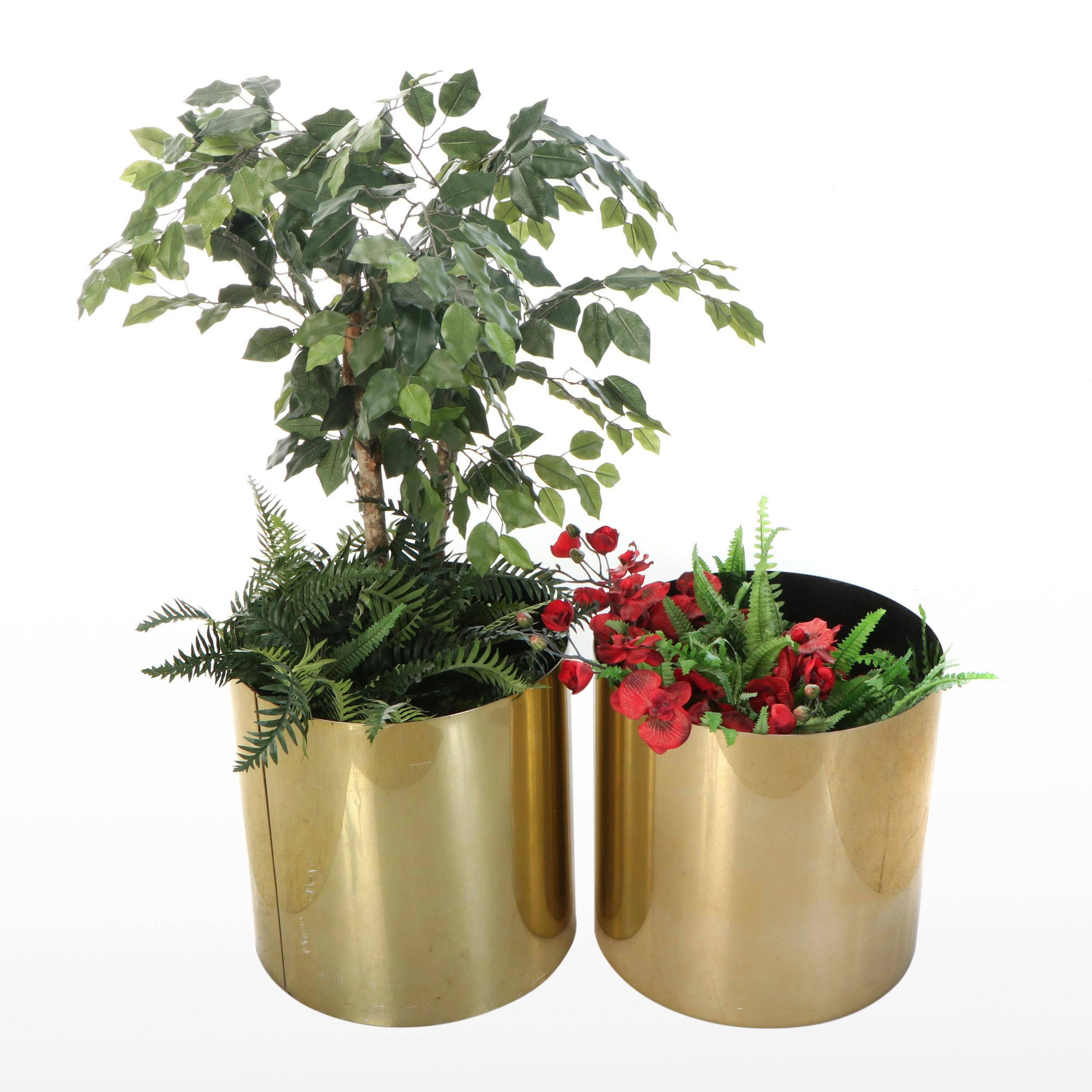Artificial Plants with Habitat International Brass Finish and Other Planters