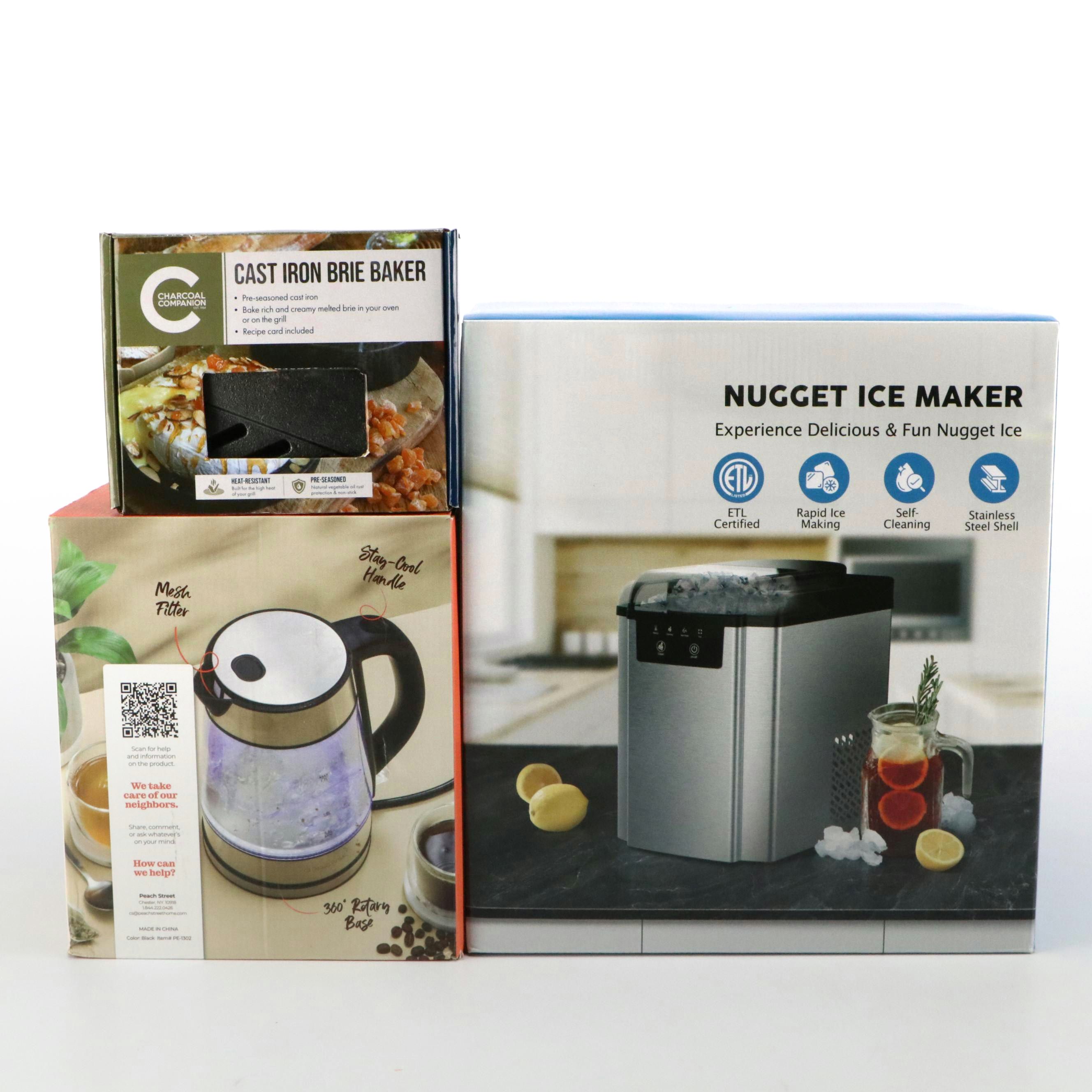 Charcoal Companion Cast Iron Brie Baker with Nugget Ice Maker and Kettle