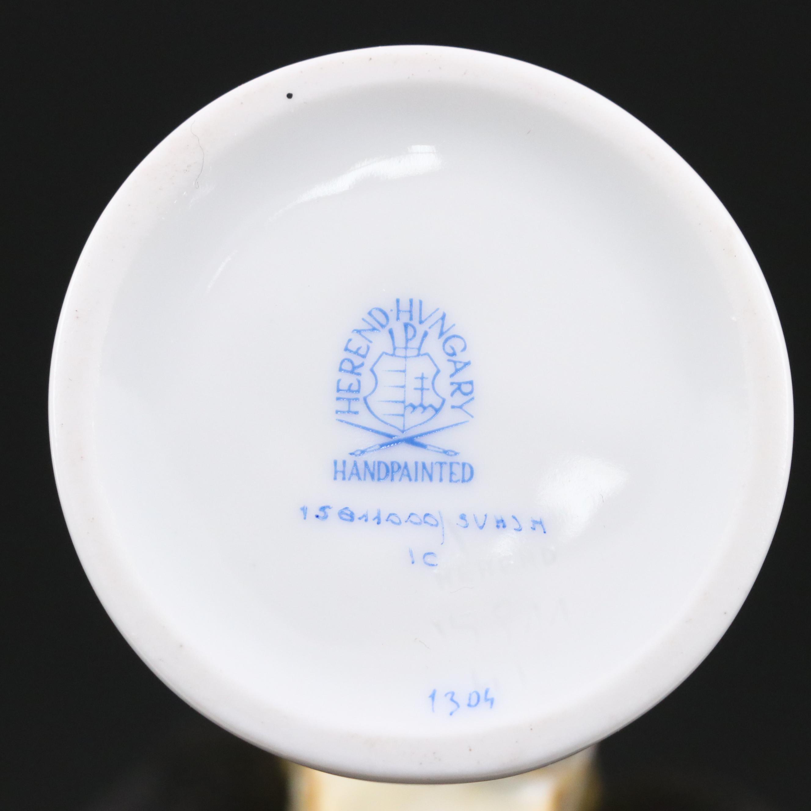 Herend Butterscotch Fishnet with Gold "Stork & Baby" Porcelain Figurine