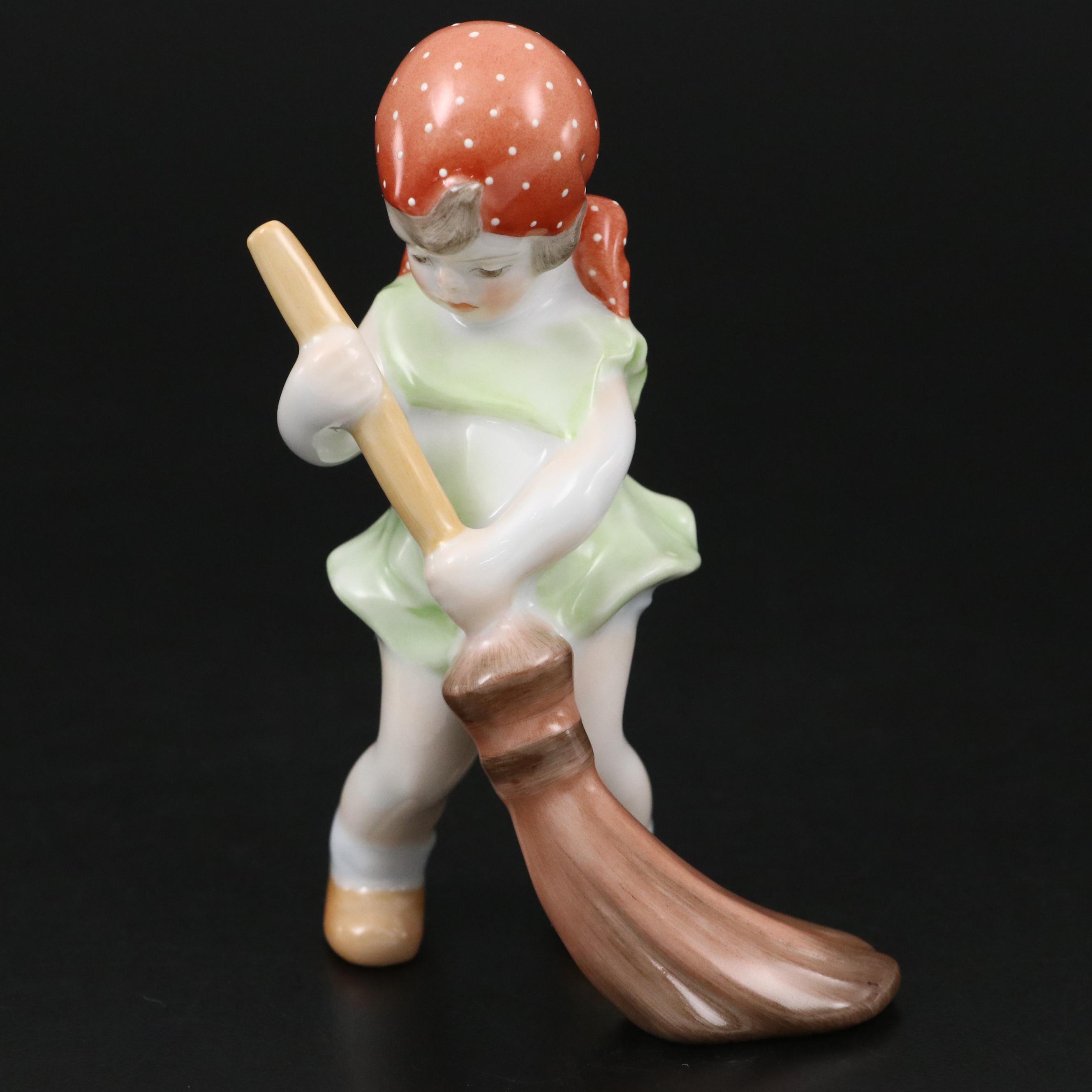 Herend Girl with a Broom Porcelain Figurine