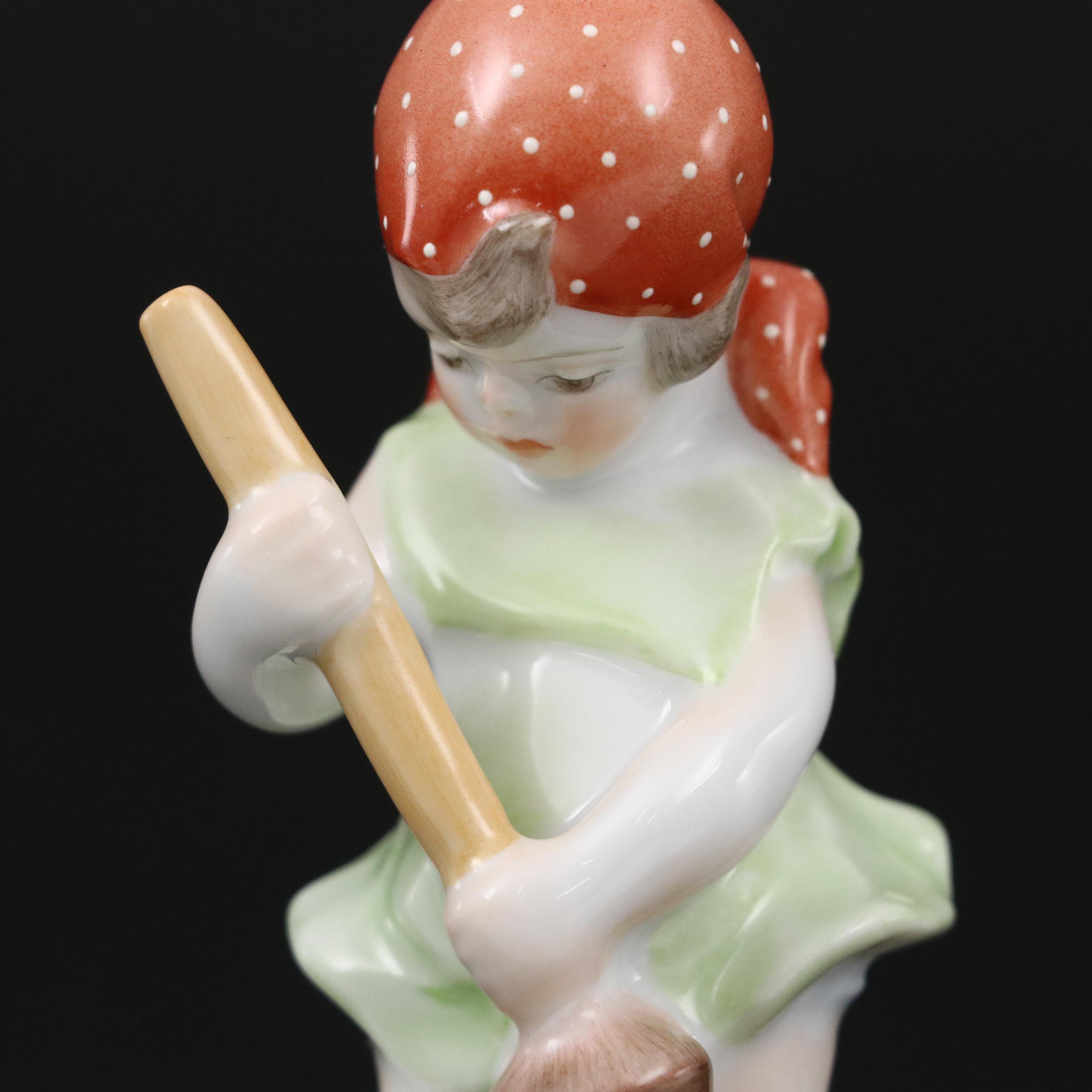 Herend Girl with a Broom Porcelain Figurine