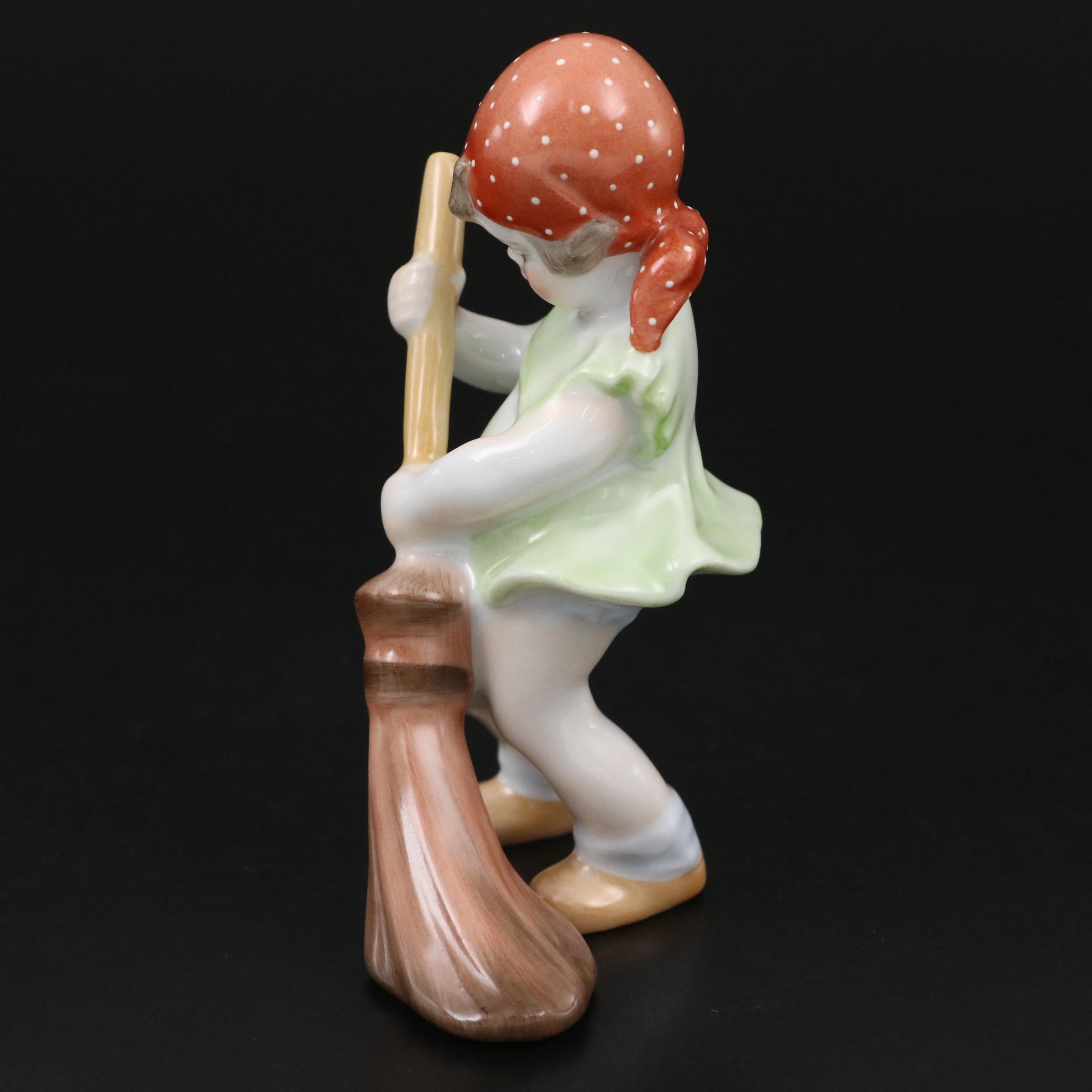 Herend Girl with a Broom Porcelain Figurine
