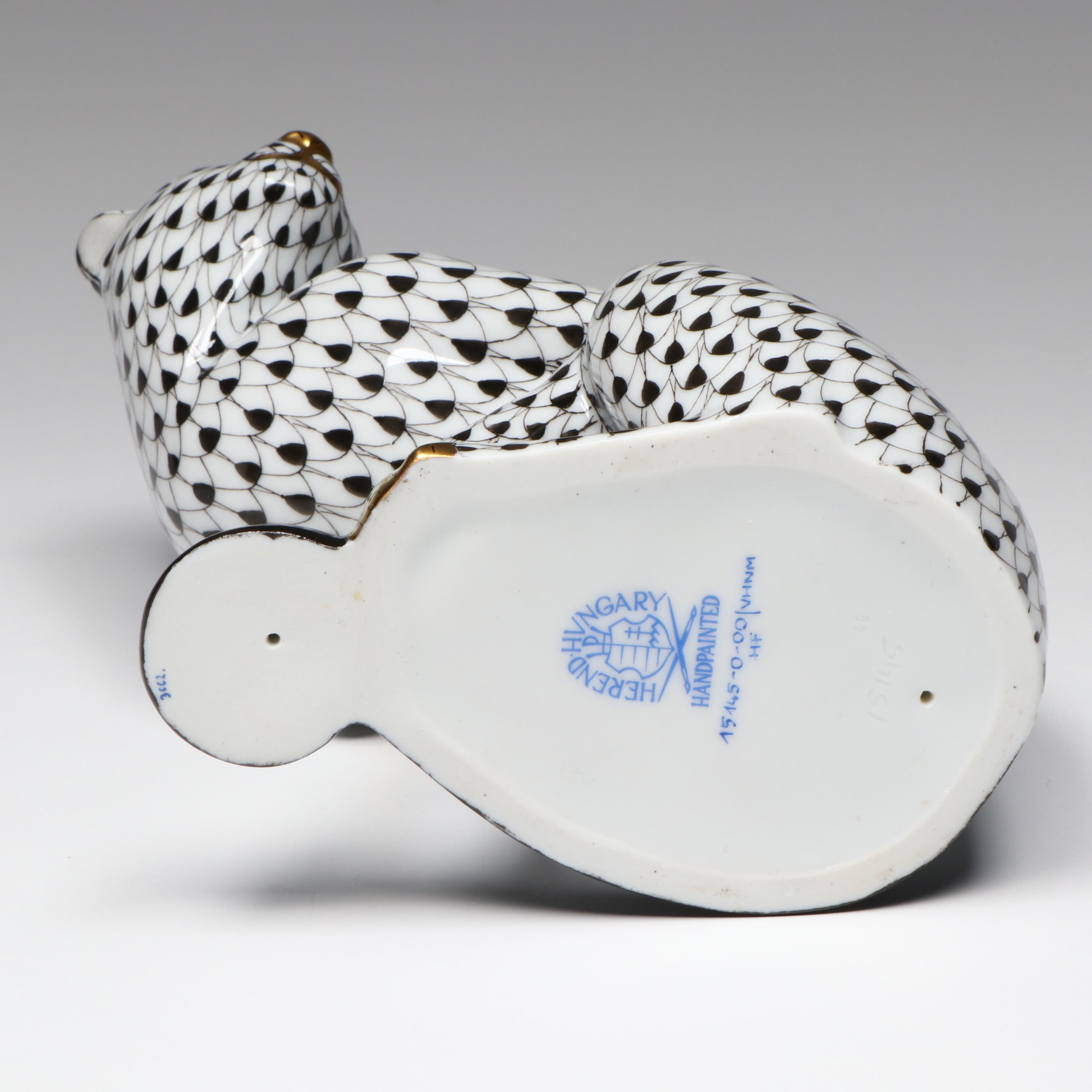 Herend Black Fishnet with Gold "Cheetah" Porcelain Figurine