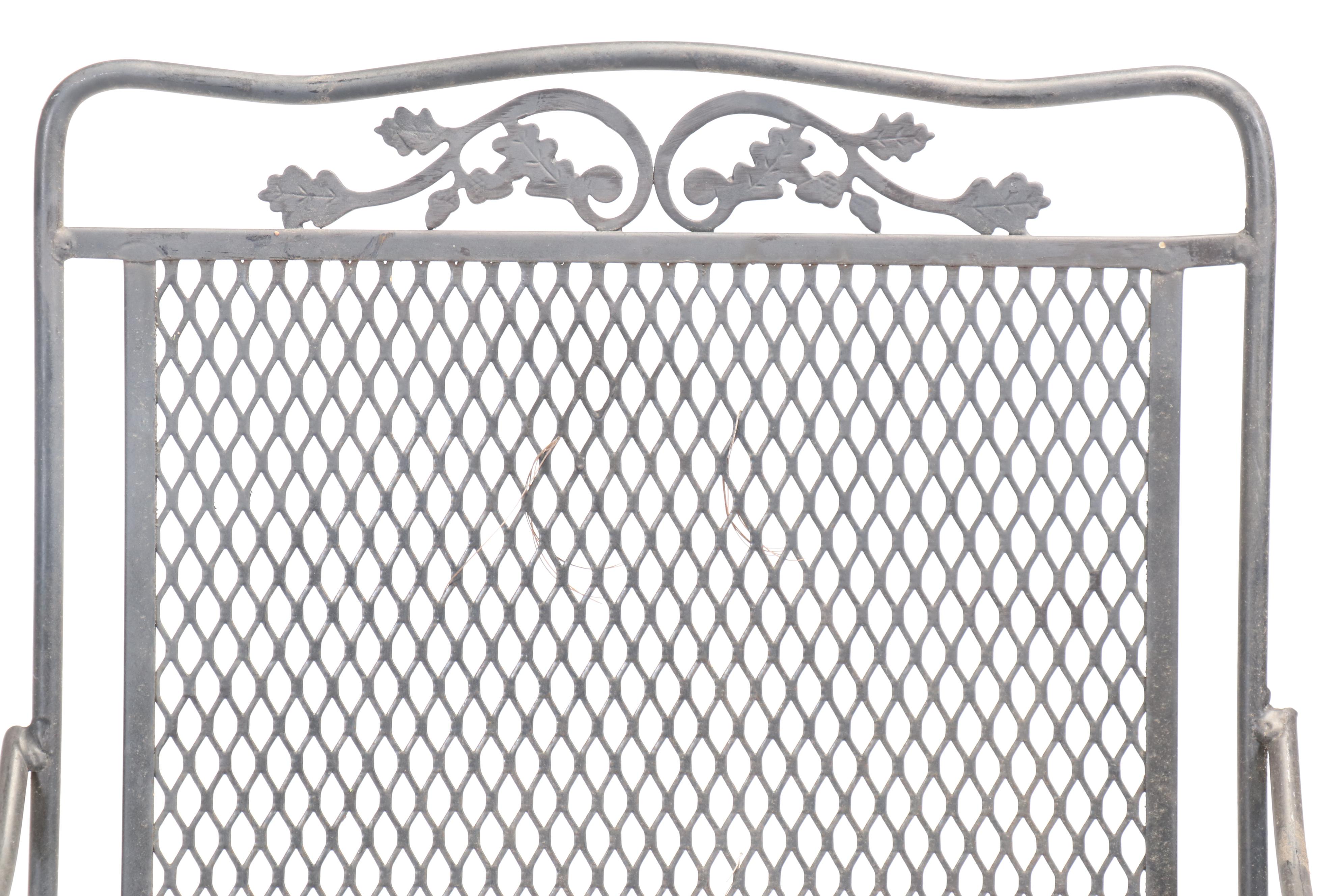 Set of Four Wrought Iron Cantilever Patio Chairs with Nesting Tables