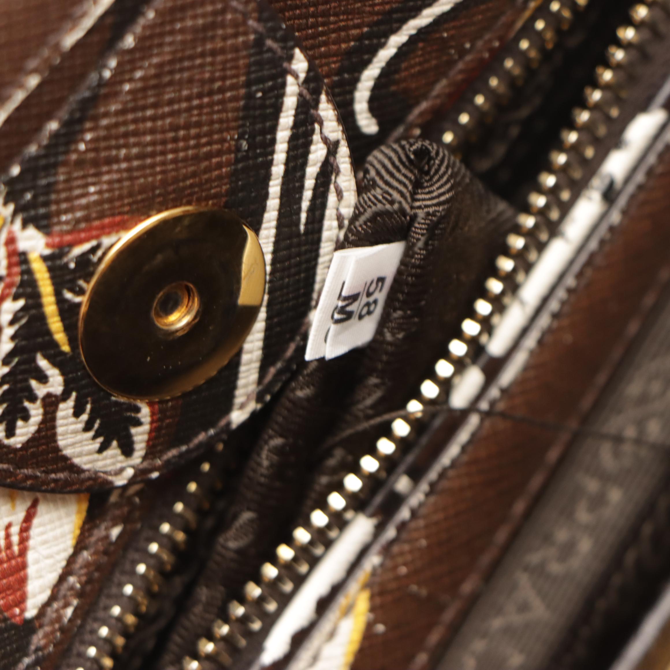 Prada Twin Zip Pocket Medium Tote in Cafe Floral Print Saffiano Leather