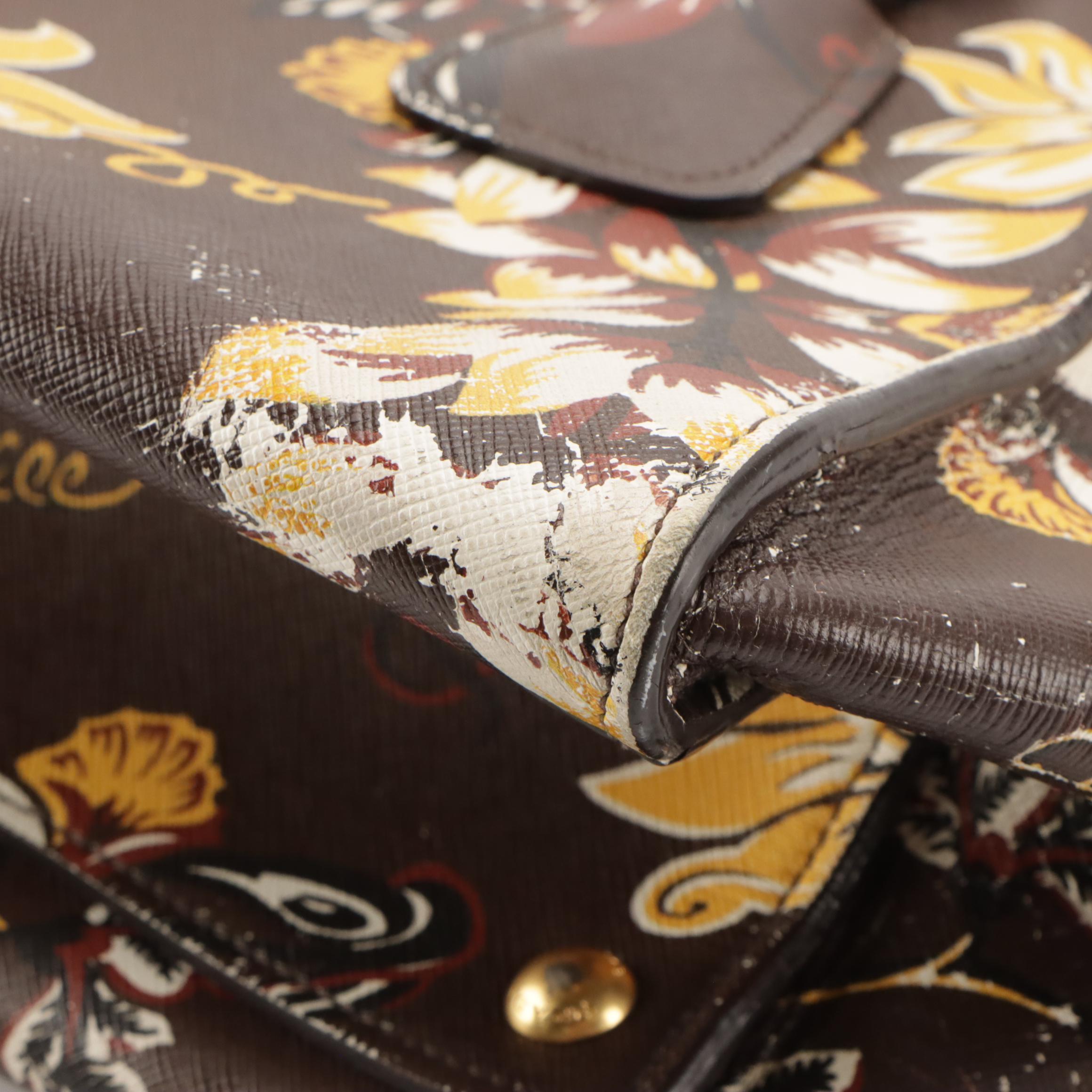 Prada Twin Zip Pocket Medium Tote in Cafe Floral Print Saffiano Leather