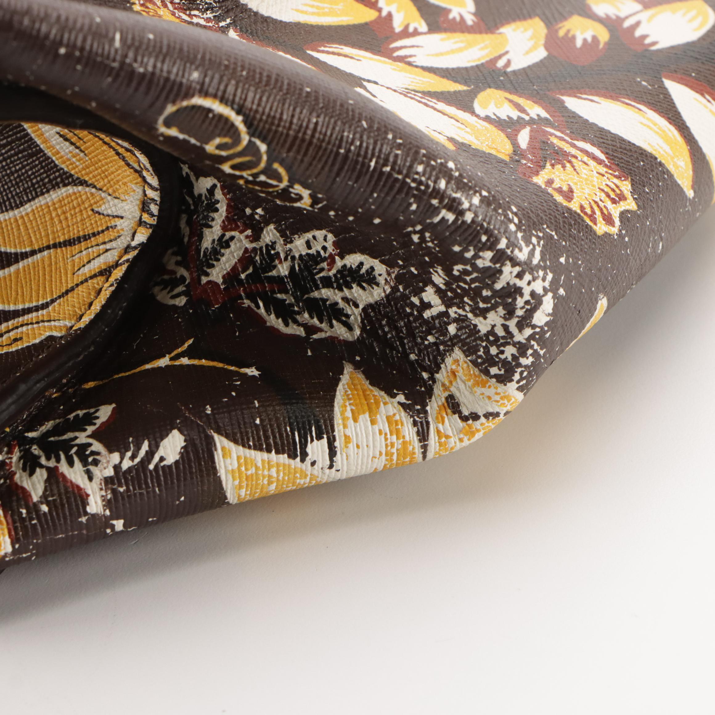 Prada Twin Zip Pocket Medium Tote in Cafe Floral Print Saffiano Leather