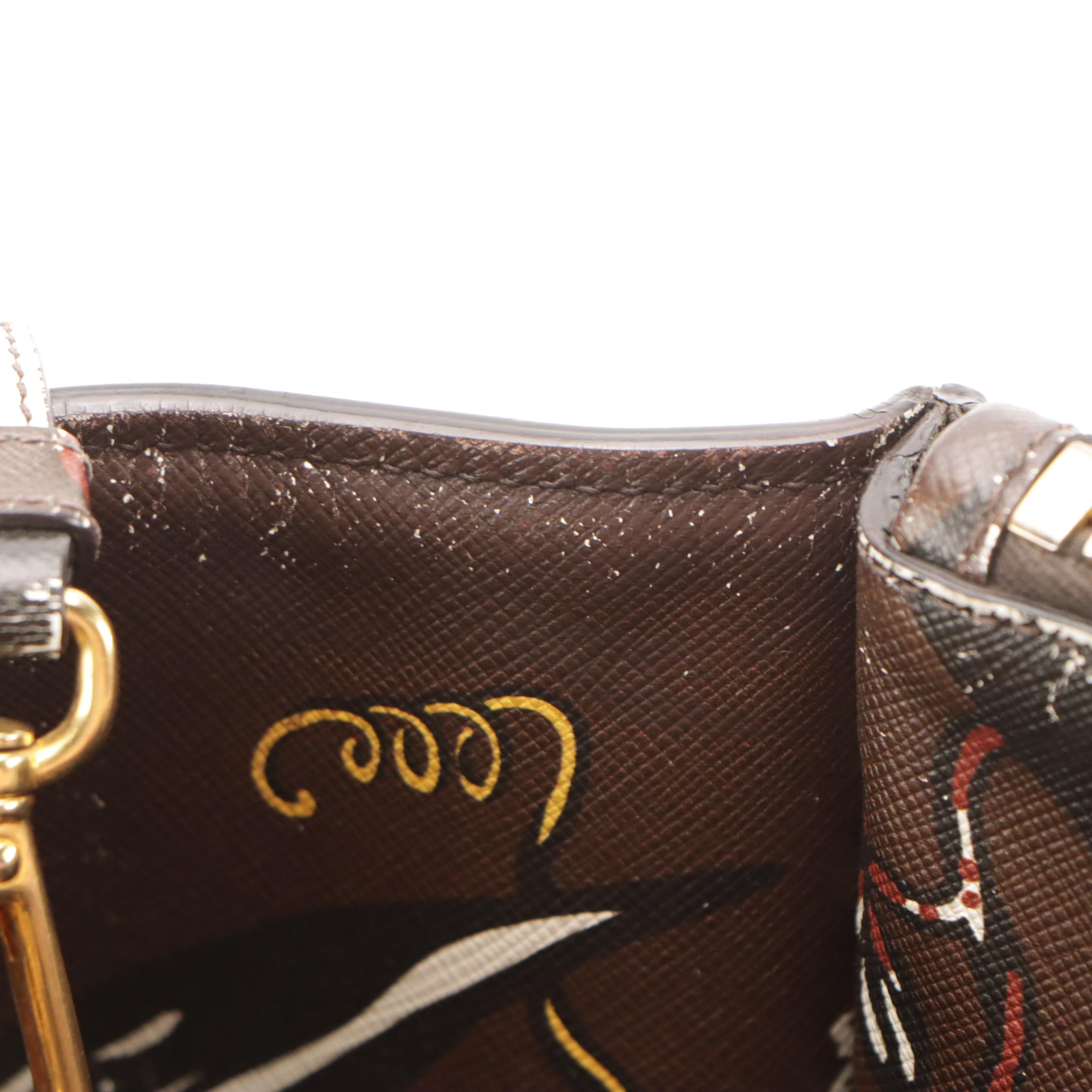 Prada Twin Zip Pocket Medium Tote in Cafe Floral Print Saffiano Leather