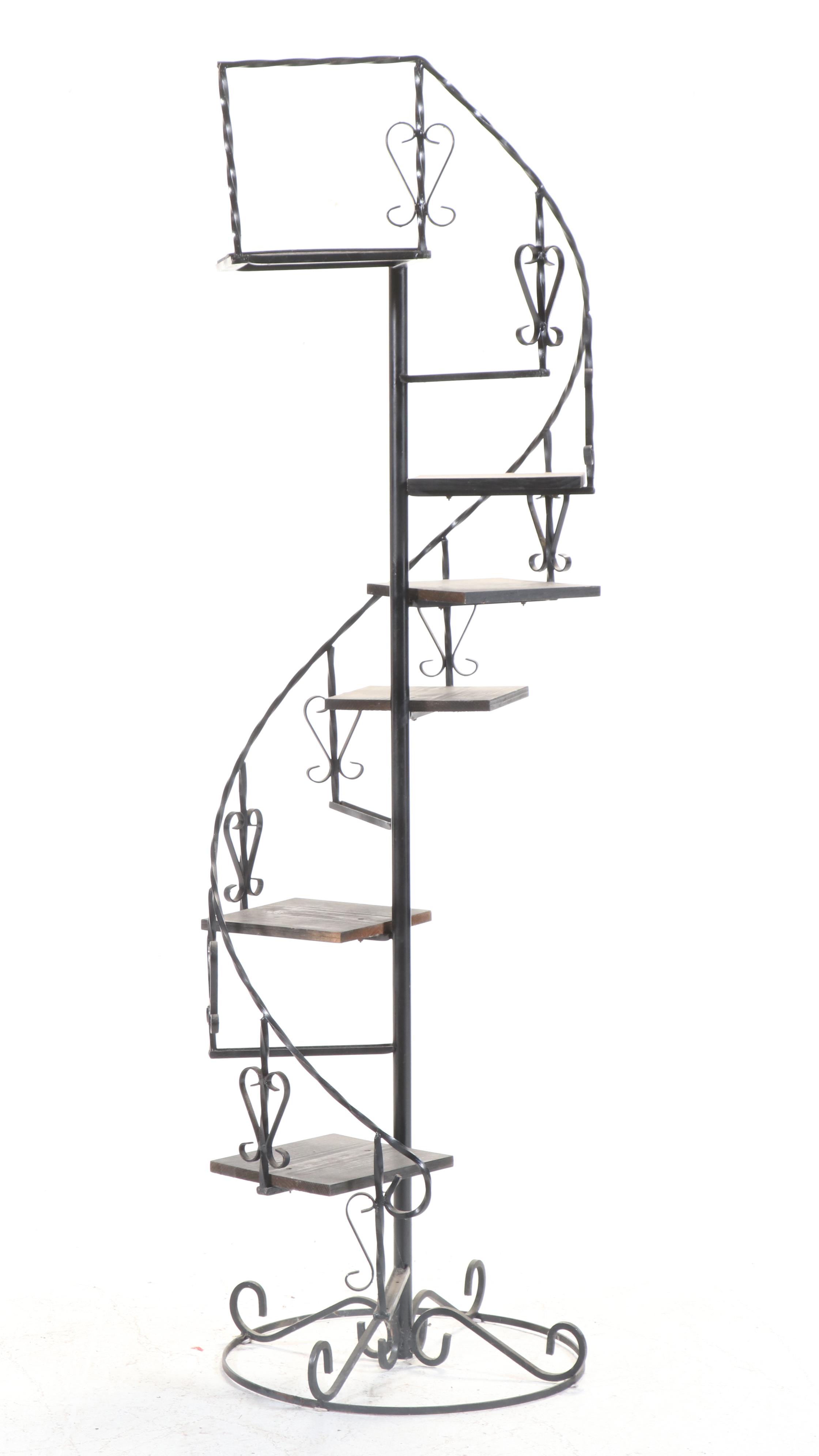 Spanish Baroque Style Wrought Iron Spiral Plant Stand, Mid to Late 20th Century