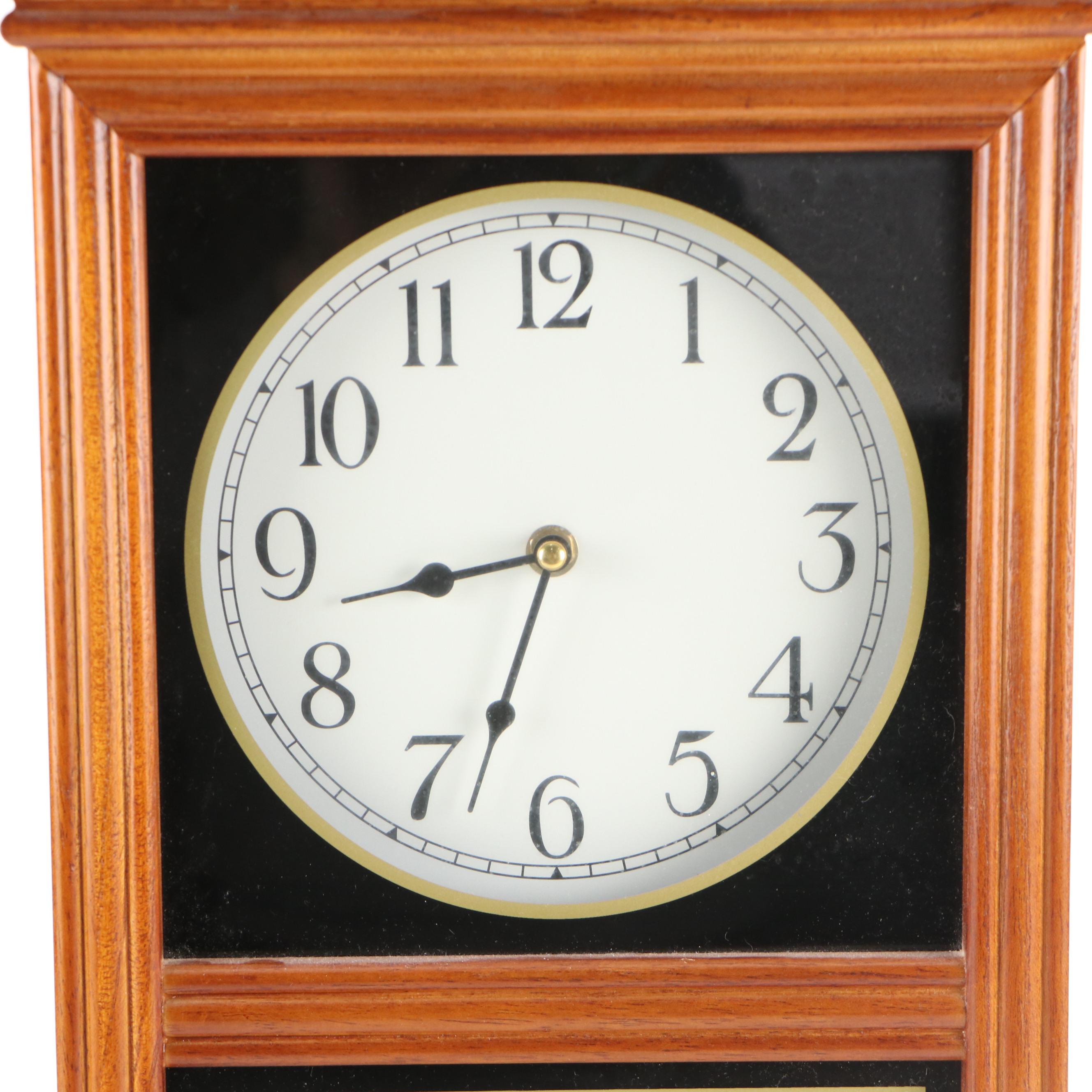 New England Patriots Wood Wall Clock With Novelty Slag Glass and Composite Lamp