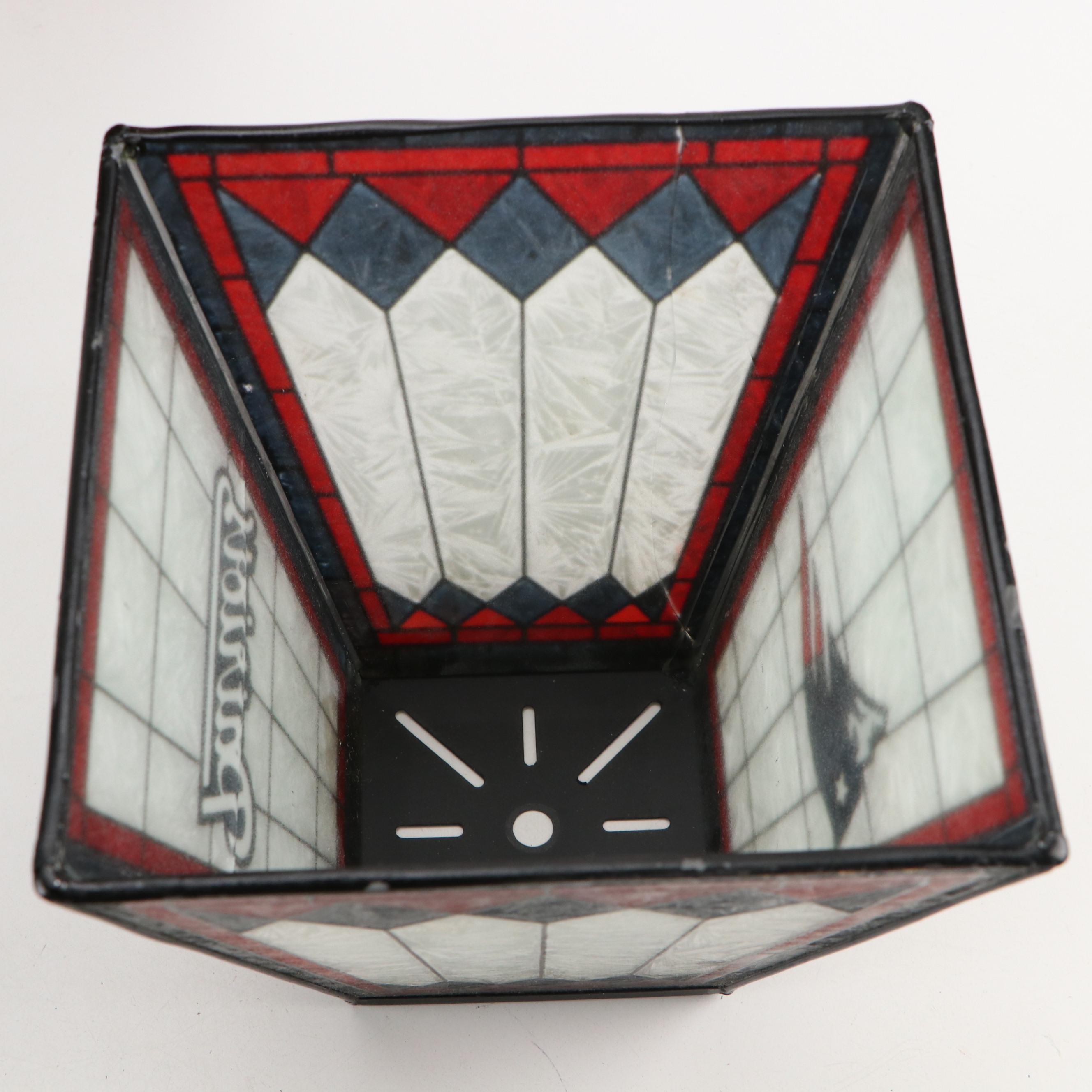 New England Patriots Wood Wall Clock With Novelty Slag Glass and Composite Lamp