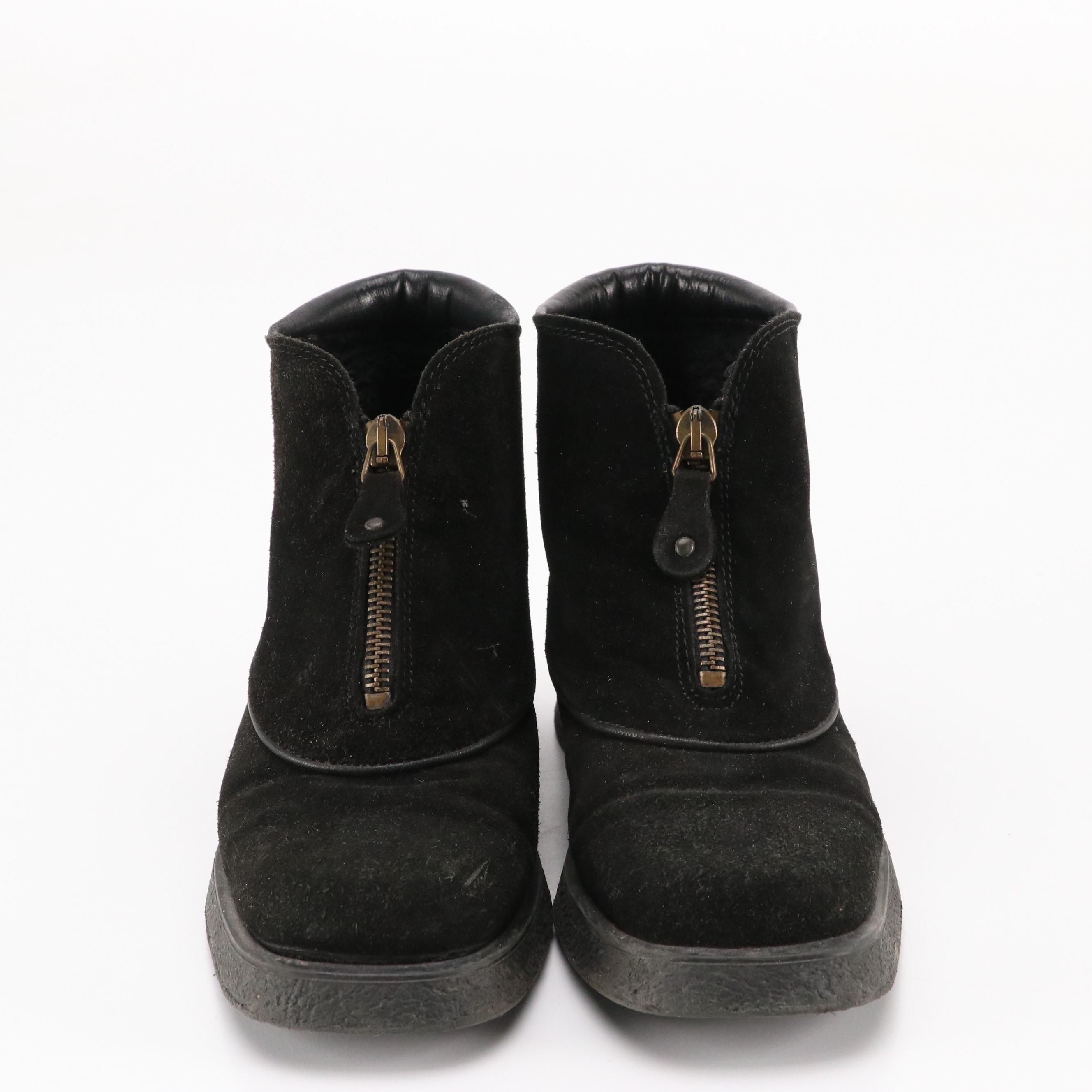 Aquatalia by Marvin K. Black Suede Block Heel Booties in Box