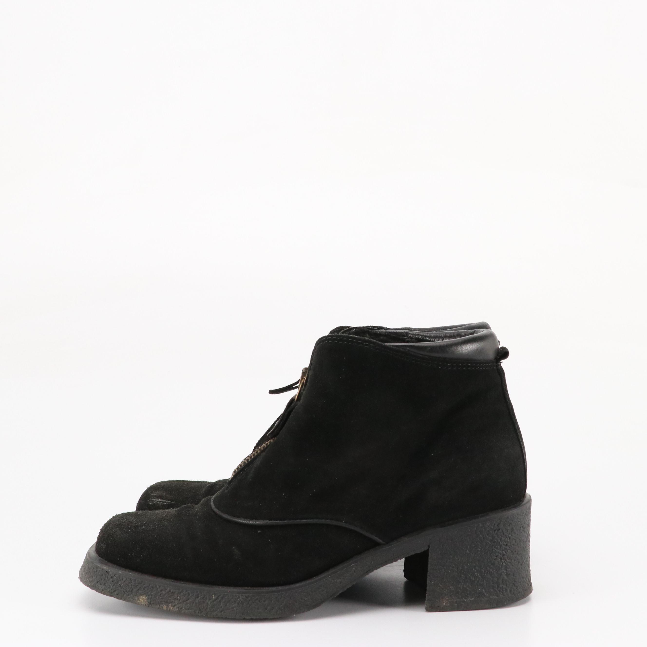 Aquatalia by Marvin K. Black Suede Block Heel Booties in Box